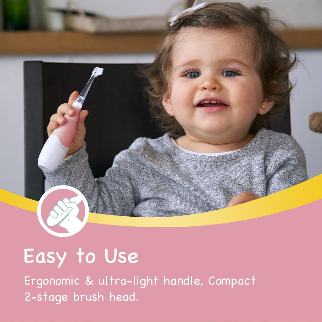 Papablic BabyHandy 2-Stage Sonic Electric Toothbrush for Babies & Toddlers 0-3 Years – Pink