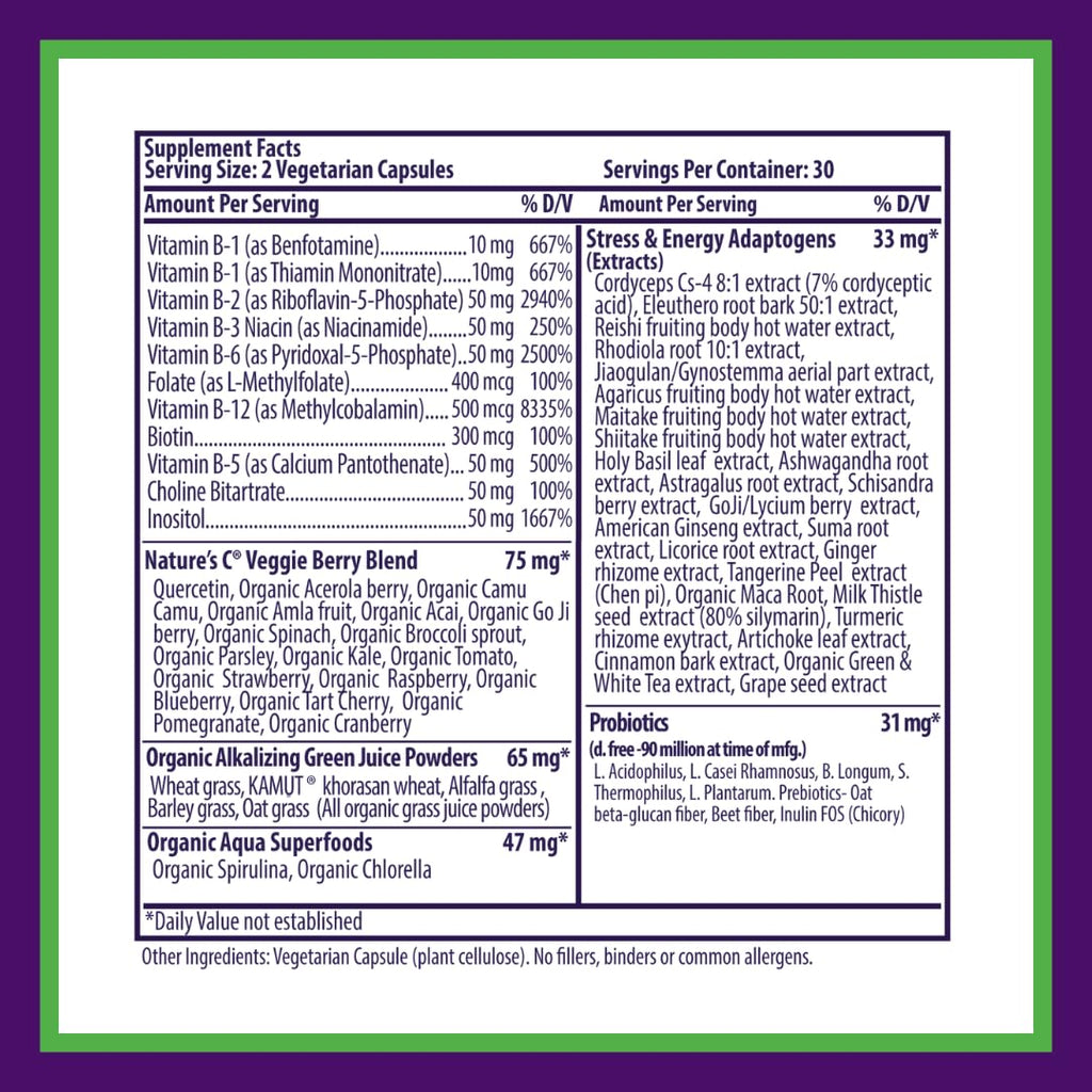 Paradise Herbs Earth's Blend B-Complex — Methylated B Vitamins + Superfoods, 60 Capsules