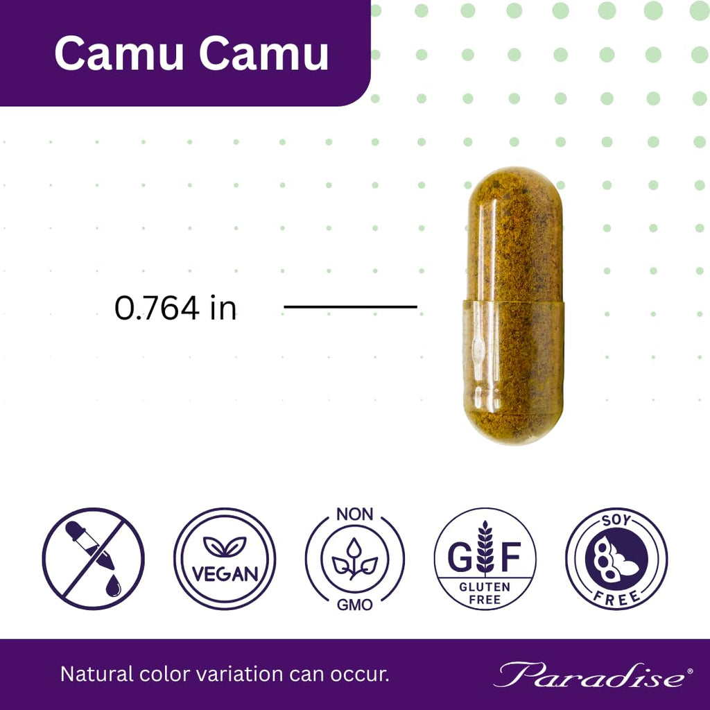 Paradise Herbs Organic Camu Camu Extract 400 mg – Vitamin C Rich, Pure & Potent, Gluten Free, Non-GMO, Vegan, 60 Capsules (Pack of 2)