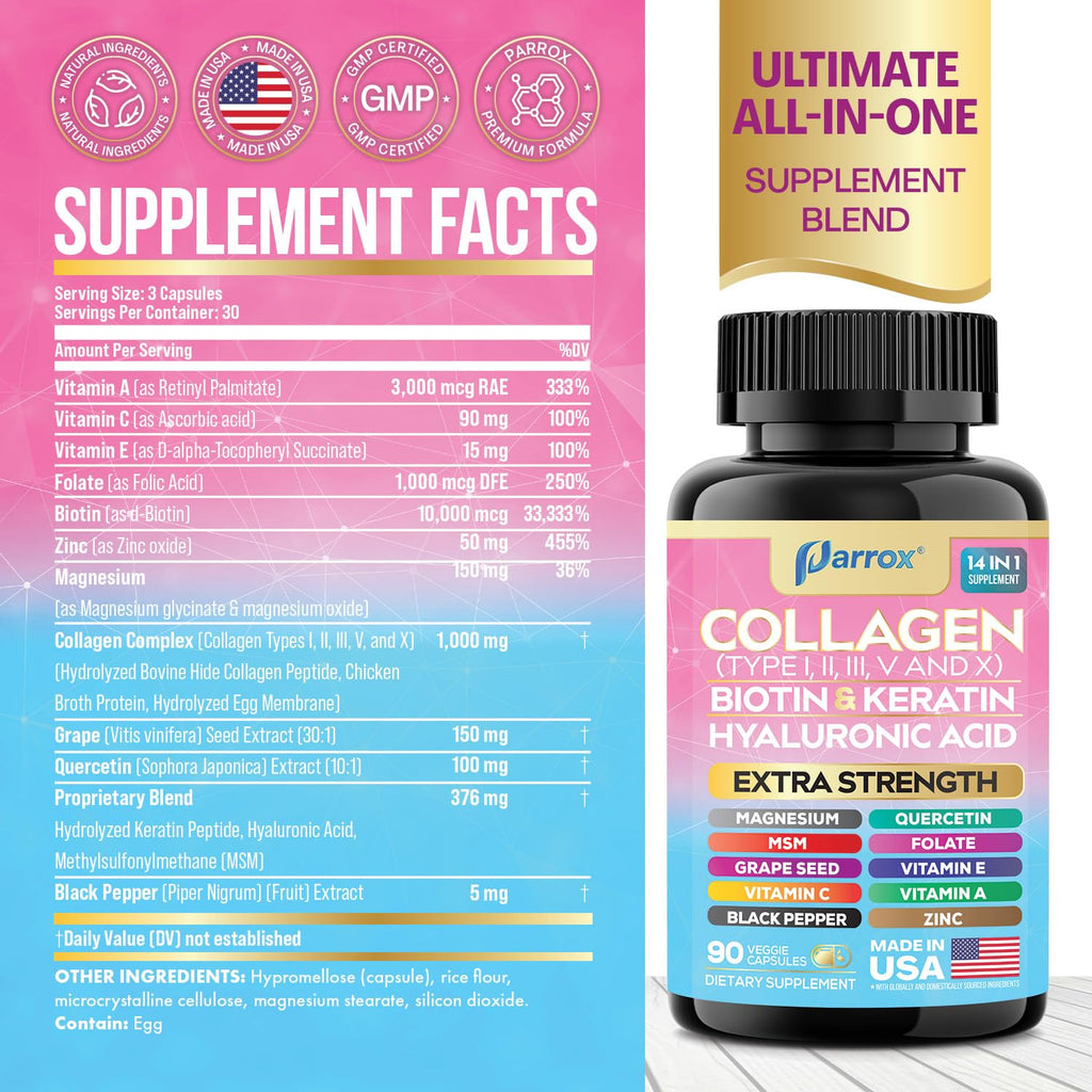 Parrox Collagen 2-Pack – 14-in-1 Beauty Capsule with Biotin, Keratin & Hyaluronic Acid