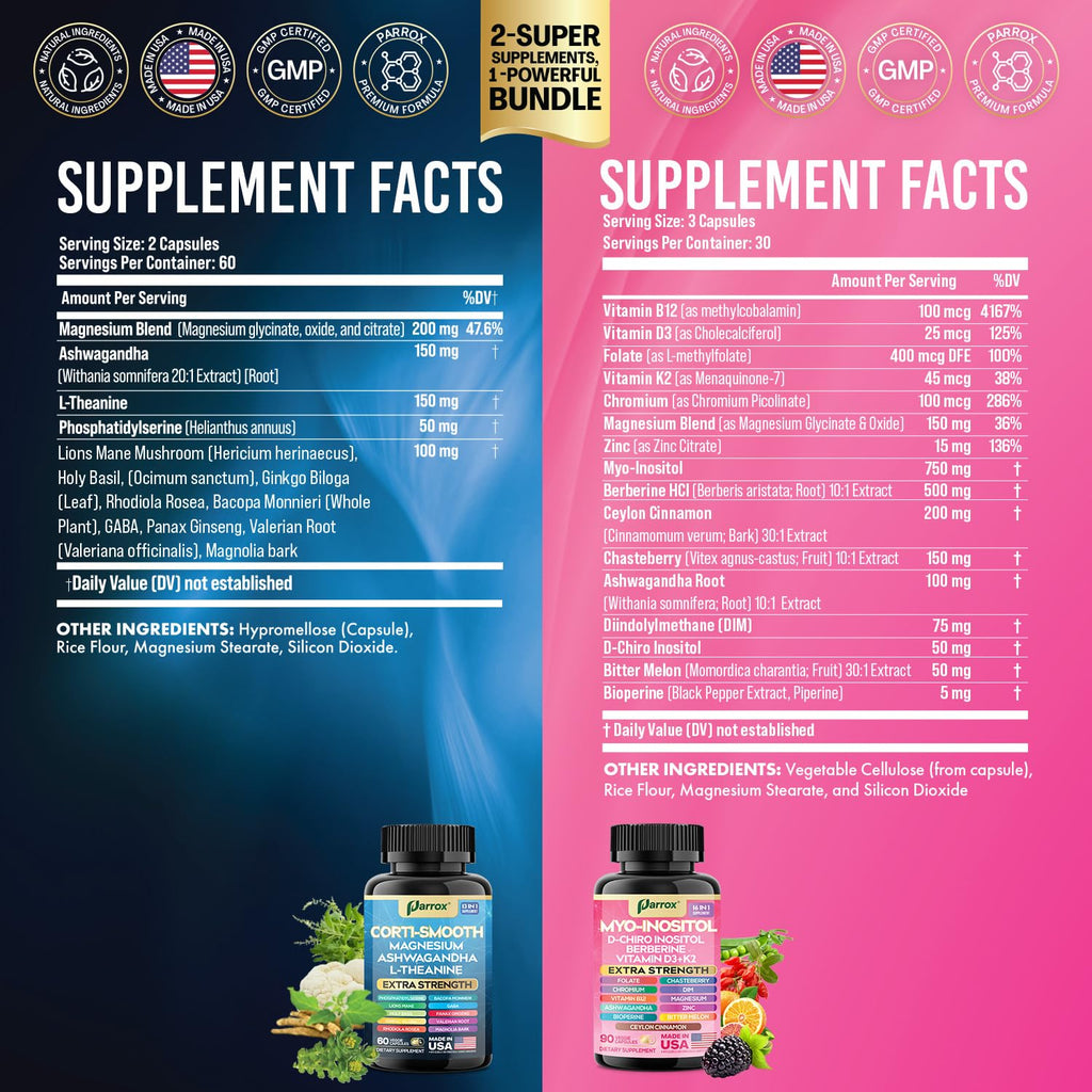 Parrox Soothe & Smooth Bundle – Cortisol Balance & 16-in-1 Myo-Inositol Complex