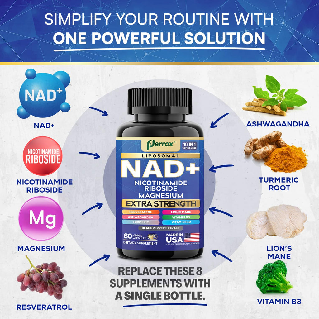 Parrox NAD+ Supplement with Liposomal NAD+ | 10-in-1 Extra Strength (3 Pack)