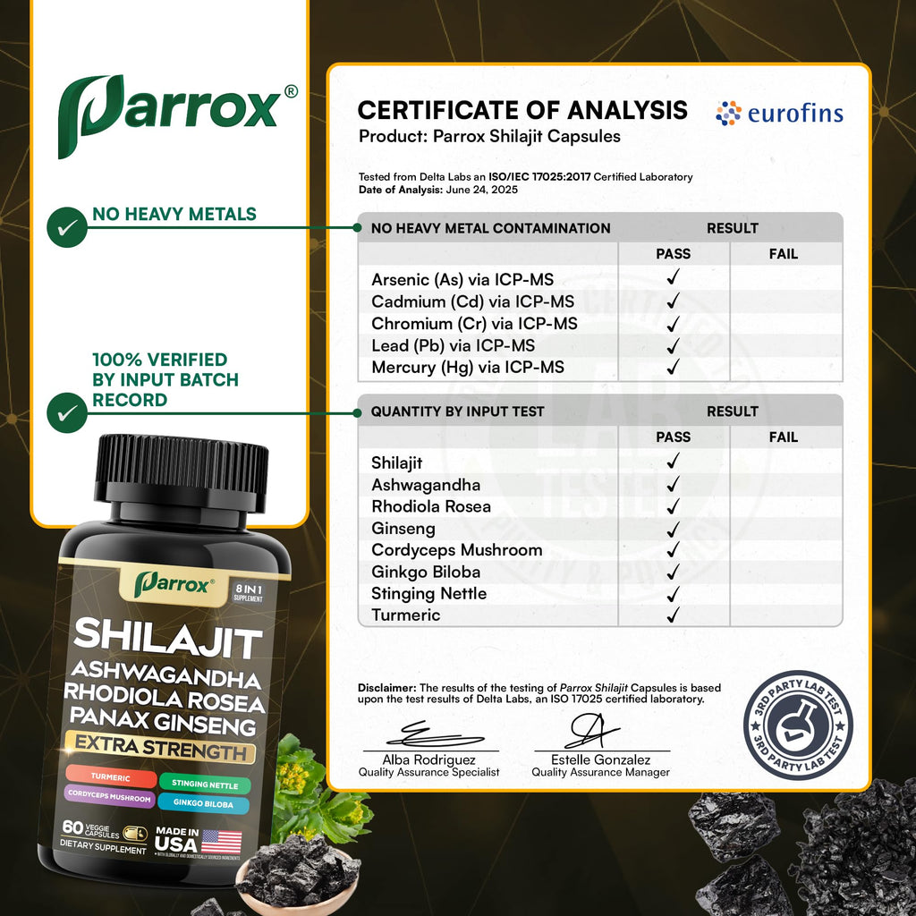 Parrox Shilajit 8-in-1 Supplement – 180 Caps | Shilajit, Ginseng, Ashwagandha, Rhodiola, Turmeric