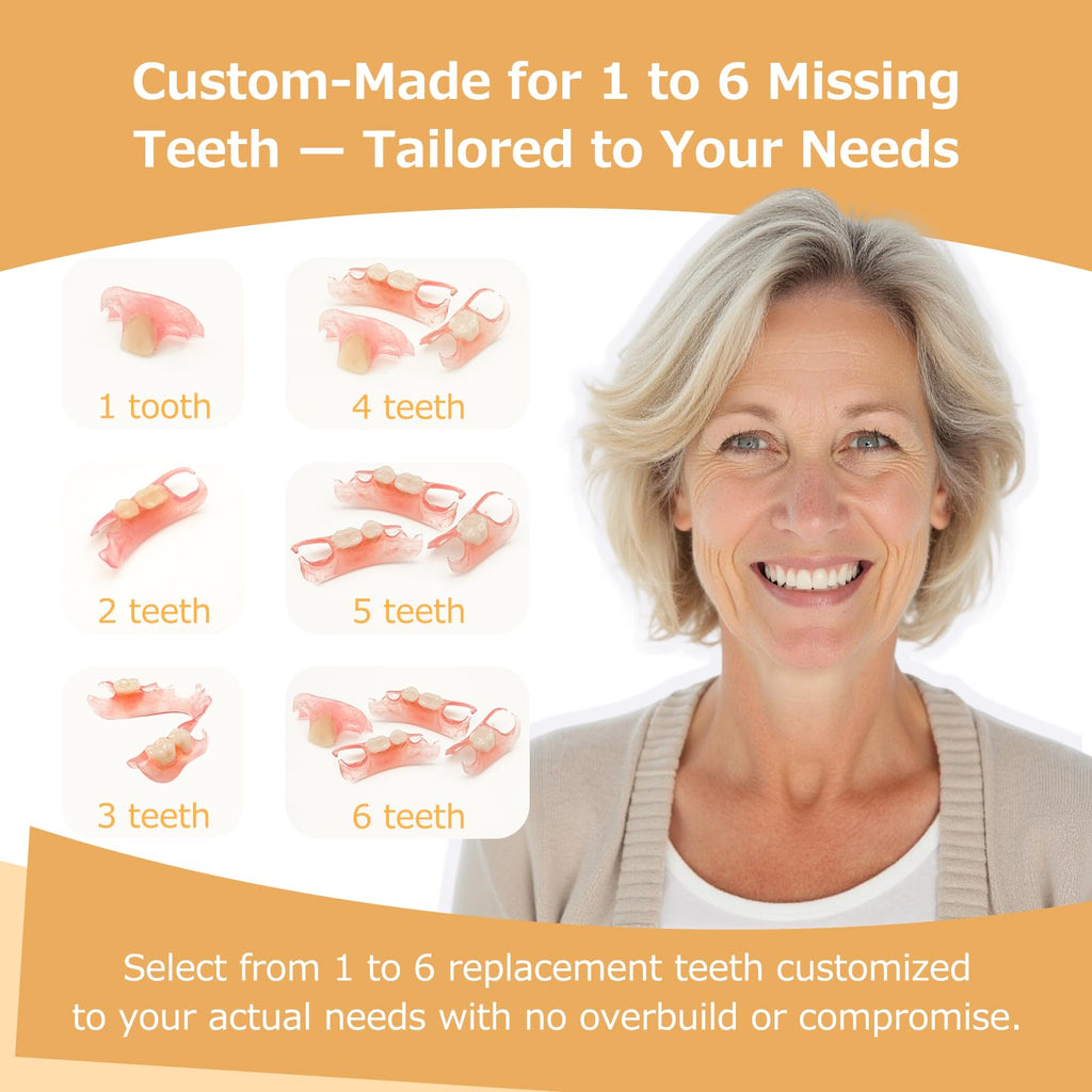 Partial Dentures for Missing Teeth & Gaps — Lightweight, Unbreakable Replacement Teeth (1 Tooth)