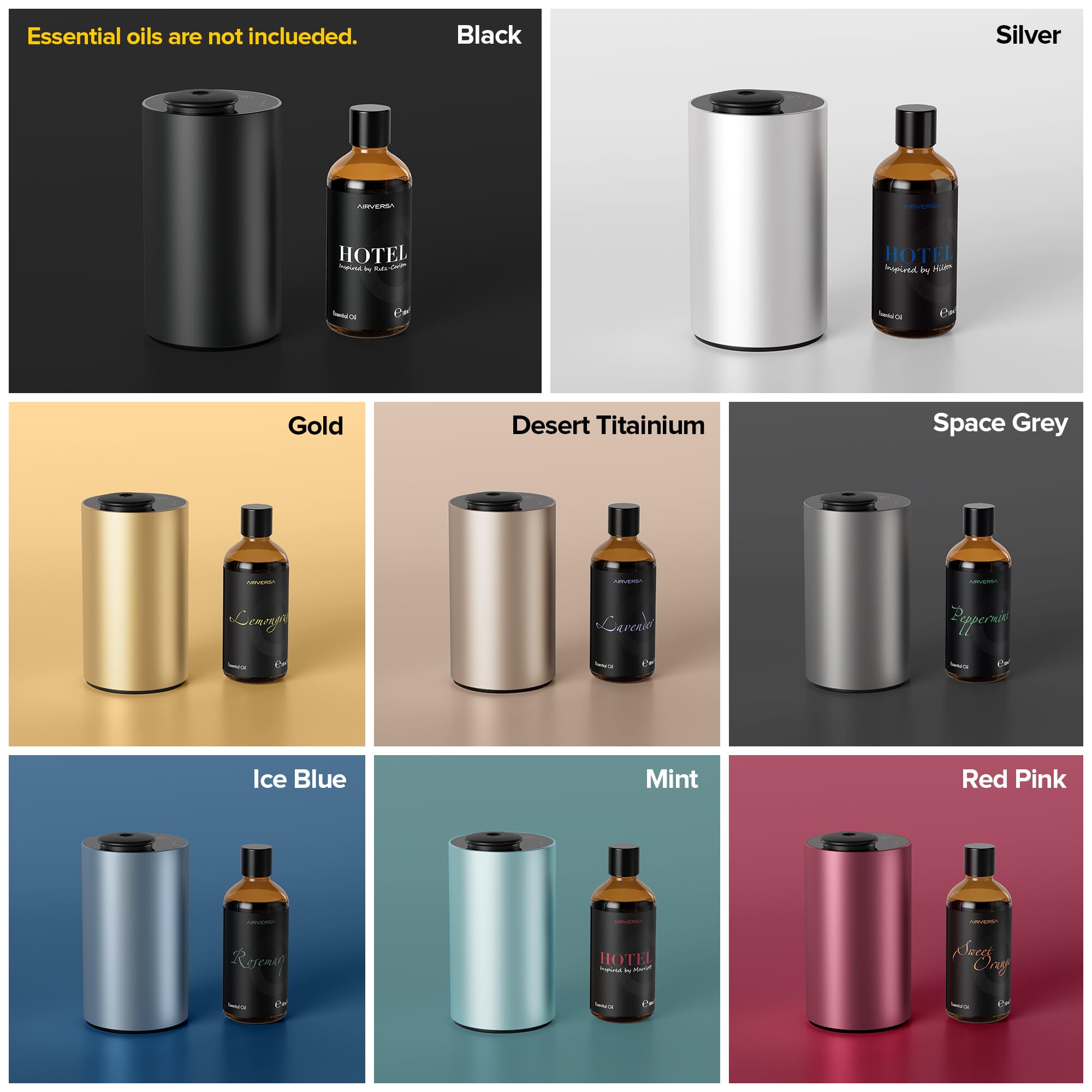 Waterless Diffuser Starter Kit – Ritz-C. Inspired 30mL Fragrance Oil | Battery-Operated Portable Scent Diffuser (Gold ANX)