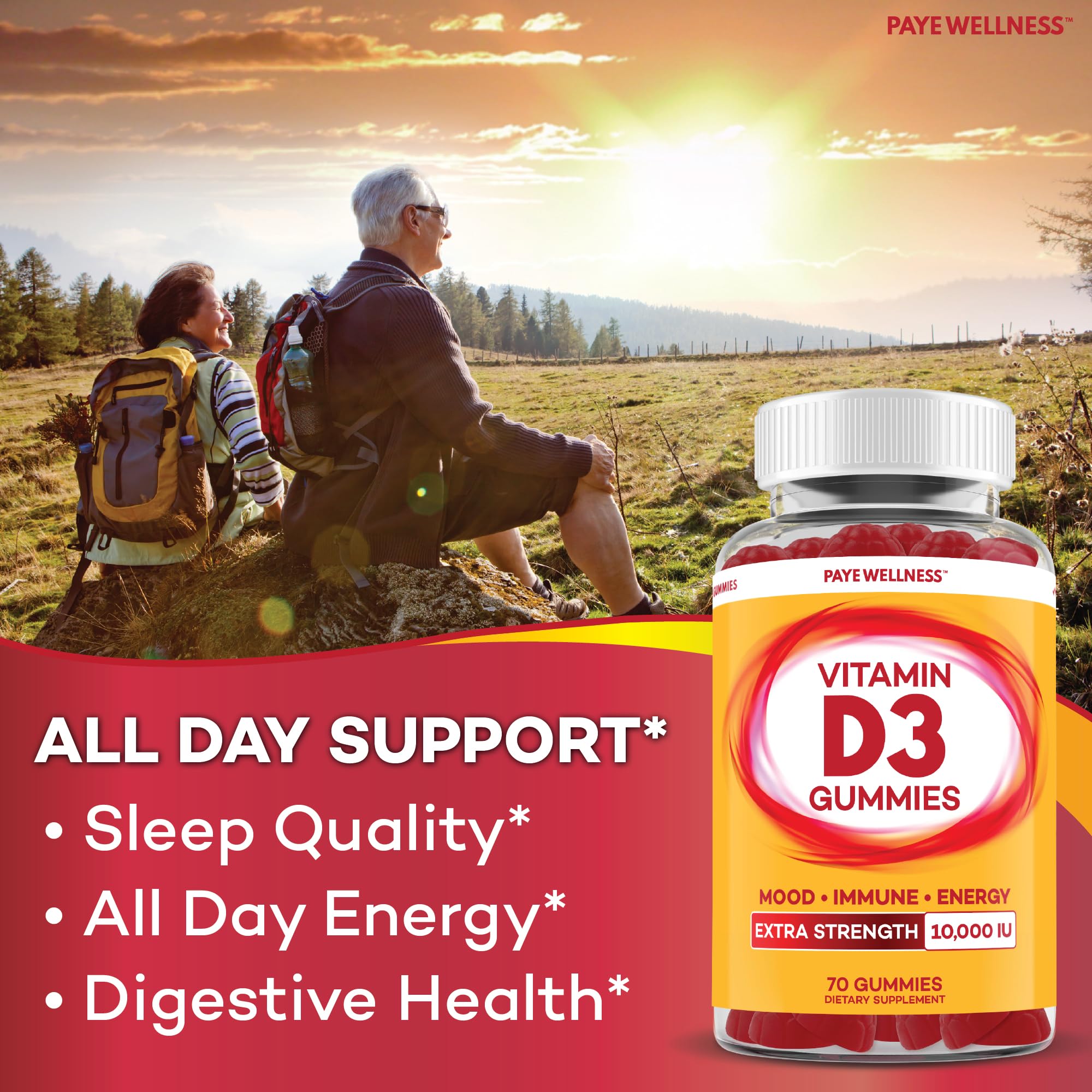 PAYÉ Vitamin D Gummies D3 10,000 IU per Serving | 70 Count | Supports Bone, Immune, Muscle Health | Vegetarian Friendly