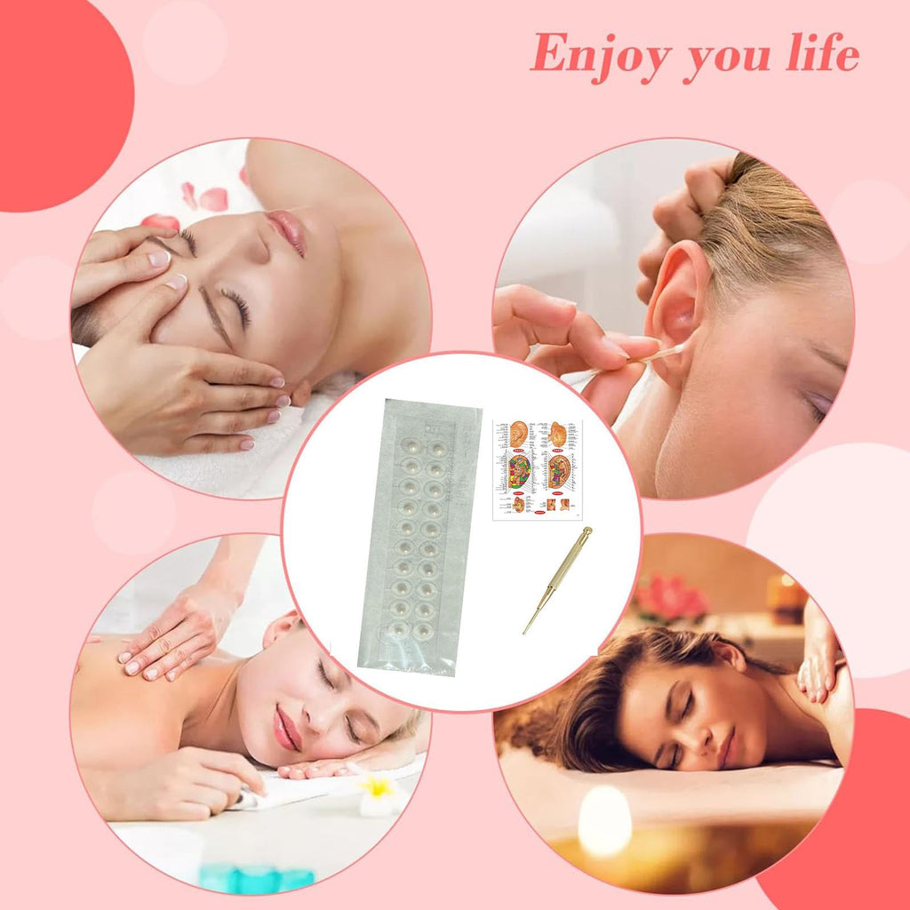 Pearl Ear Seeds Acupuncture Kit - Acupressure with Ear Seeds, Probe, Chinese & English Guidance (4MM)