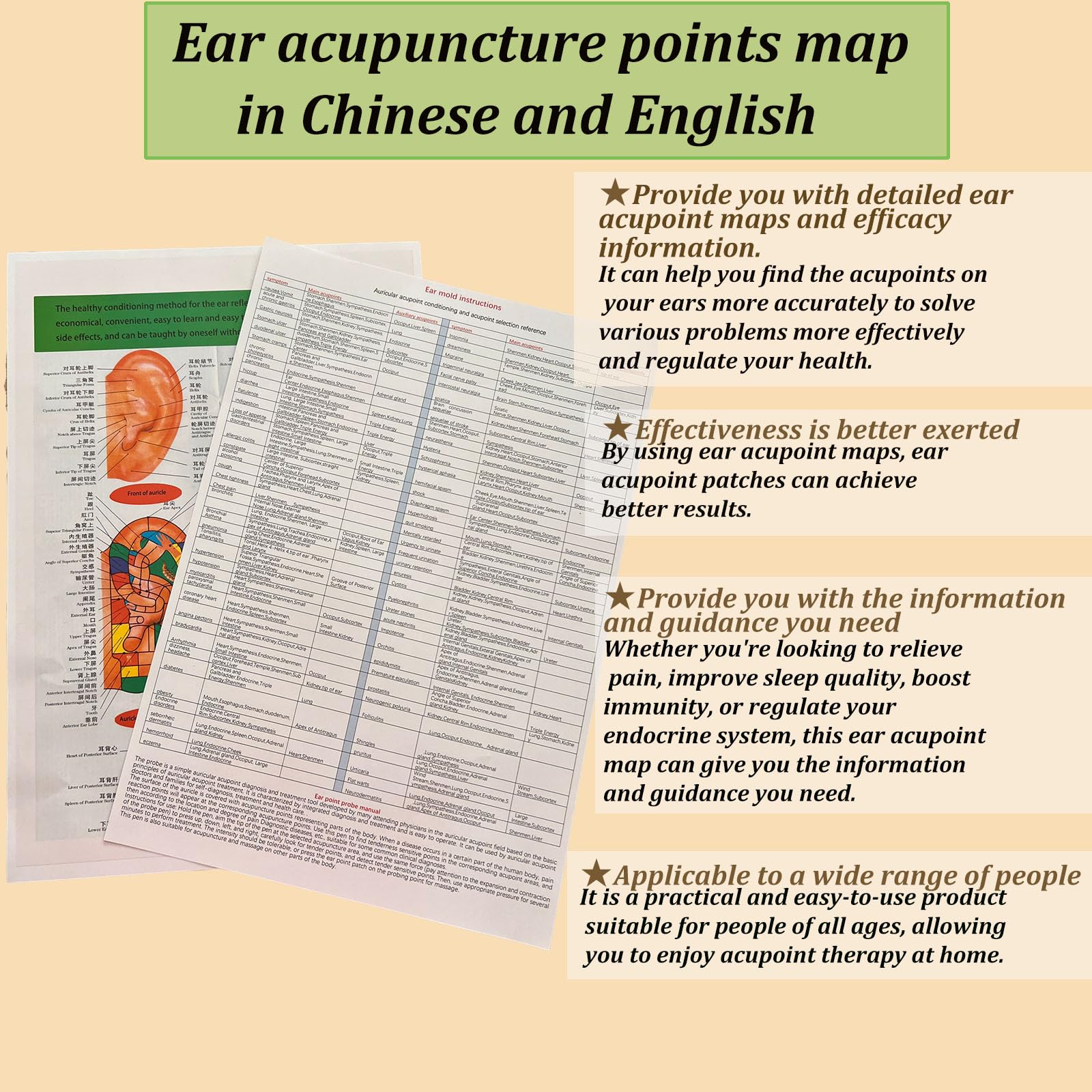 Pearl Ear Seeds Acupuncture Kit - Acupressure with Ear Seeds, Probe, Chinese & English Guidance (4MM)