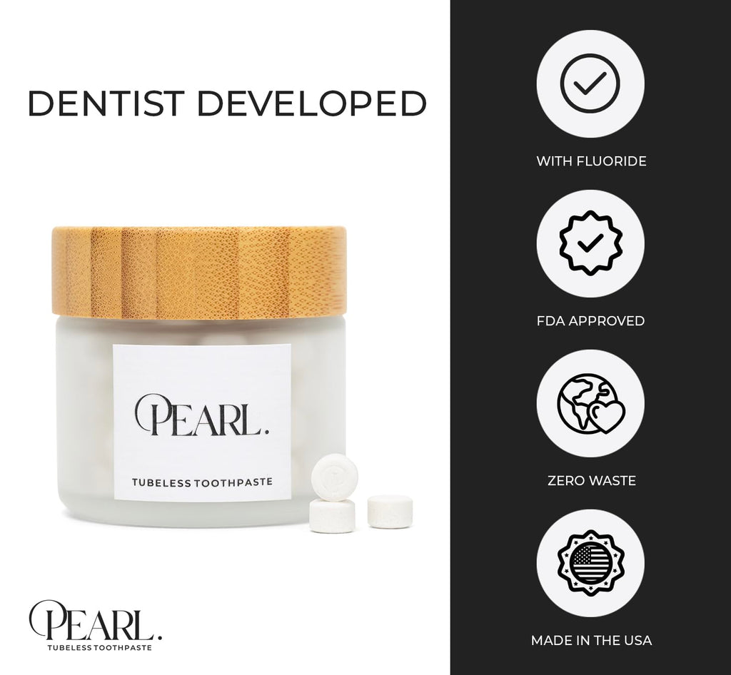 Pearl Fluoride Mint Toothpaste Tablets – Dentist Developed, TSA Approved, Plastic-Free (186 Tablets)