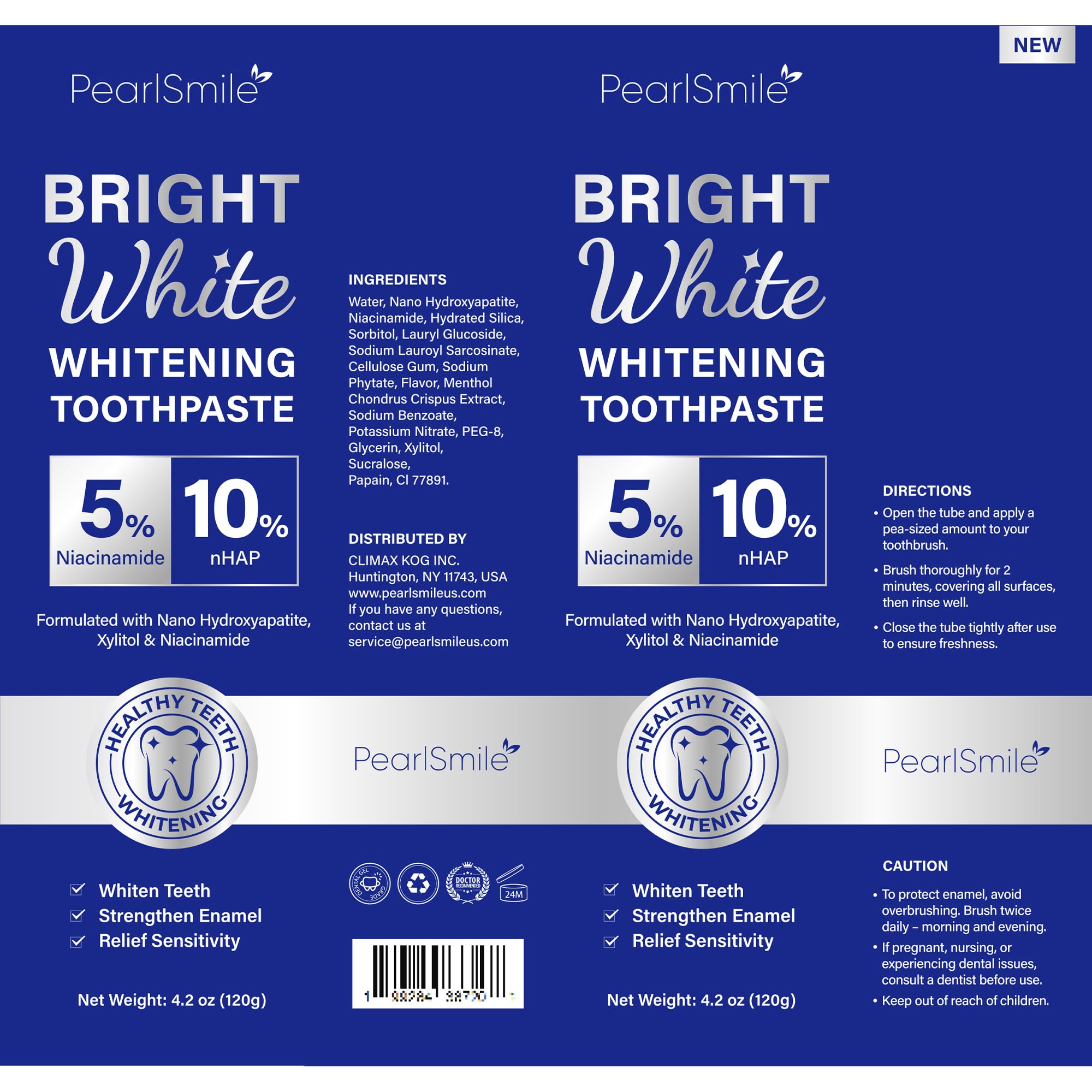 PearlSmile Whitening Toothpaste – 10% nHAp + 5% Niacinamide, Fluoride-Free, 4.2oz