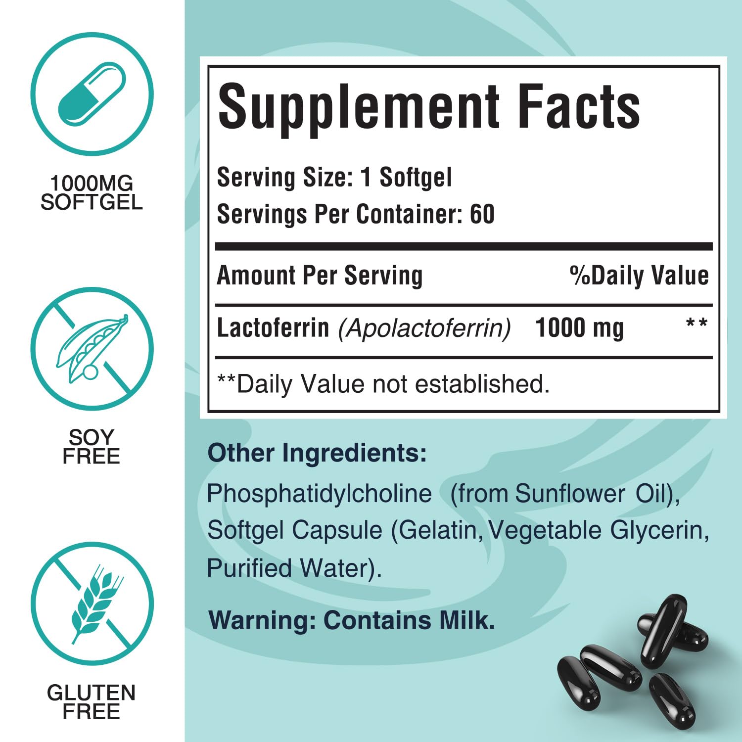 Pepeior Liposomal Bovine Lactoferrin 1000 mg – 60 Softgels (2 Bottles) | Iron Absorption & Immunity