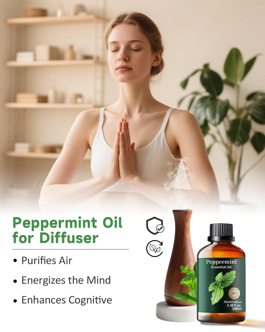 Peppermint Essential Oil – Pure Natural Peppermint Oil for Diffuser, Aromatherapy (3.38 fl oz)
