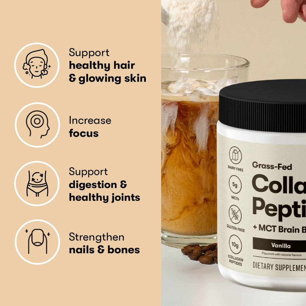 Perfect Keto Collagen Peptides with MCT Oil – Grass-Fed Type I & III, Strawberry Flavor