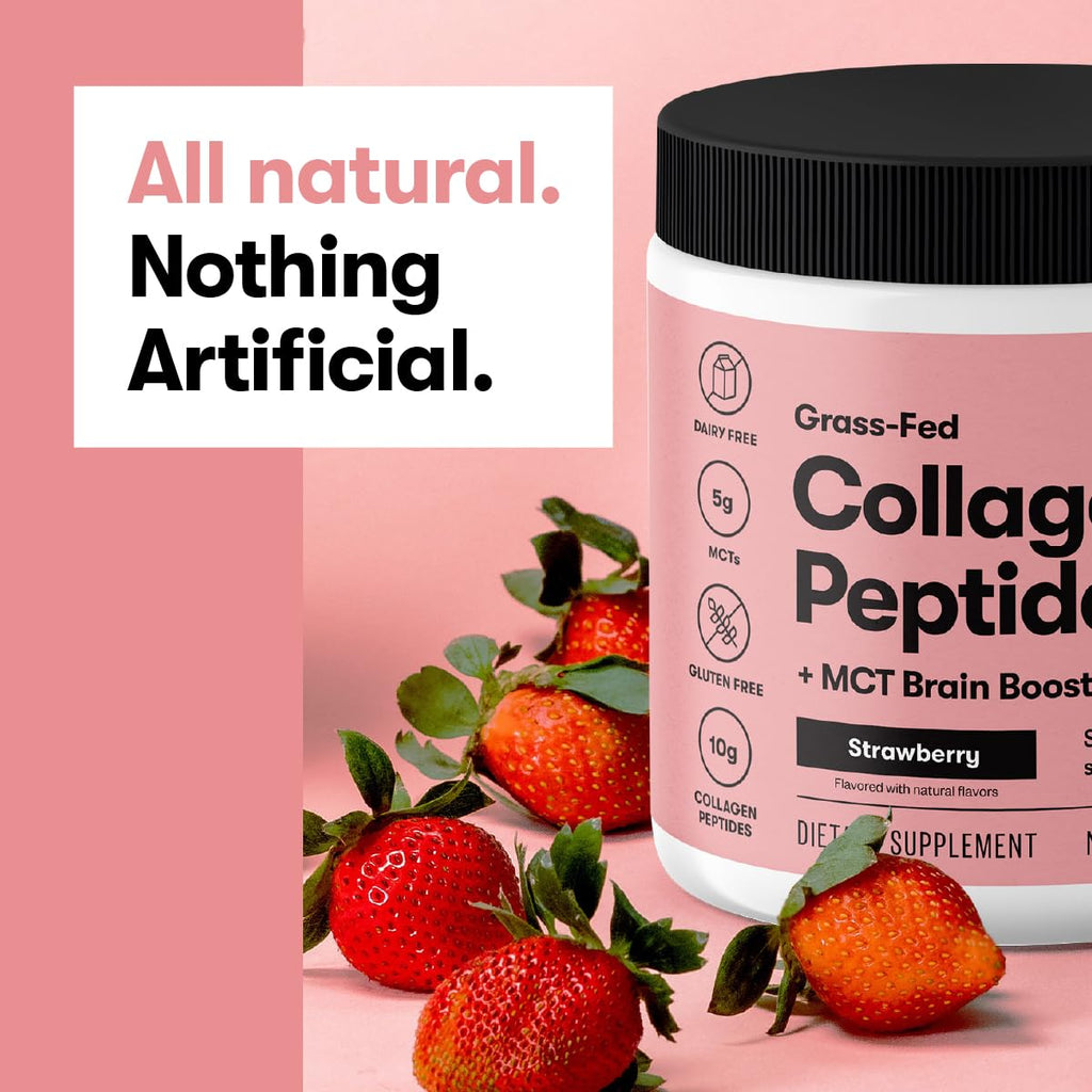 Perfect Keto Collagen Peptides with MCT Oil – Grass-Fed Type I & III, Strawberry Flavor