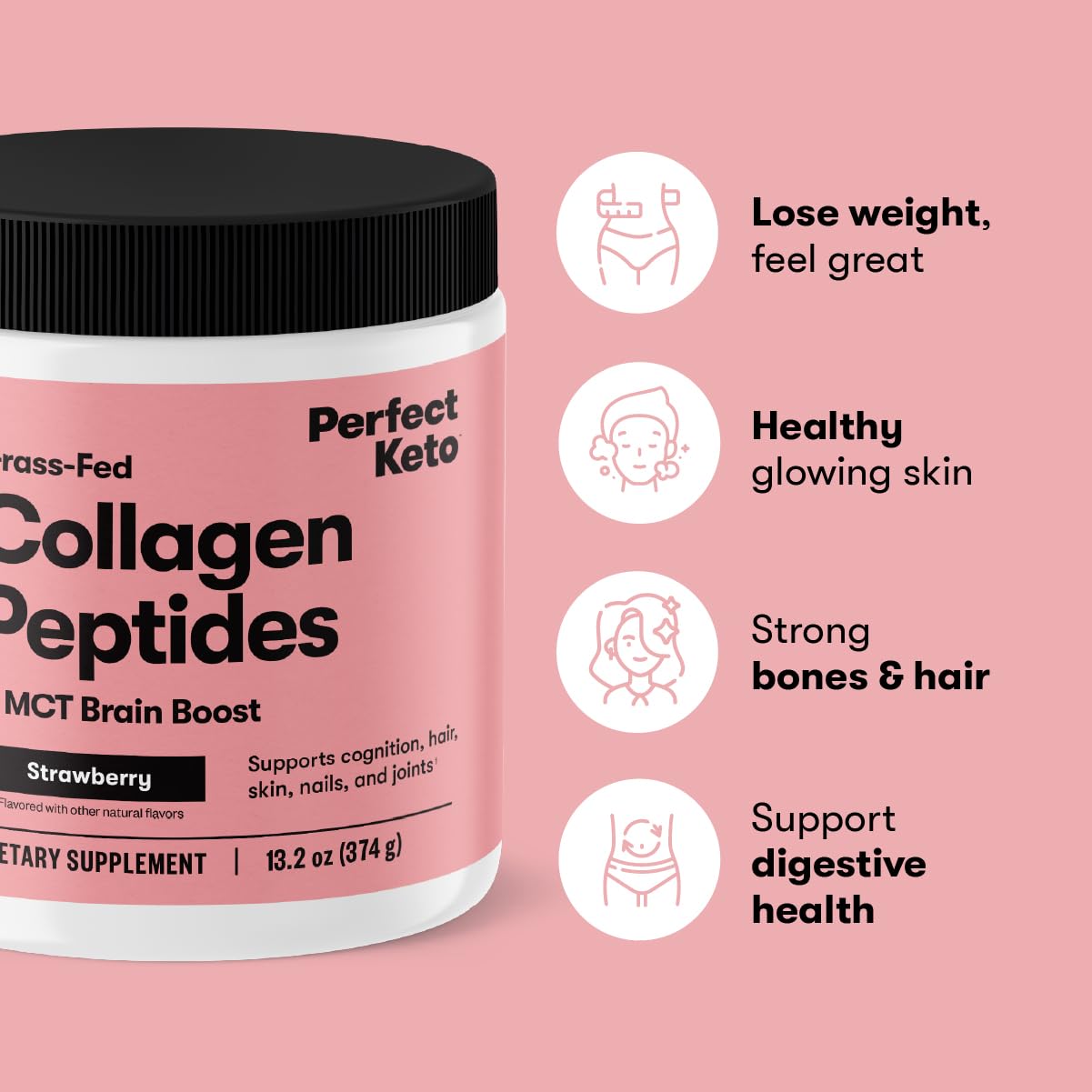 Perfect Keto Collagen Peptides + MCT Oil — Grass-Fed, Type I & III, Vanilla