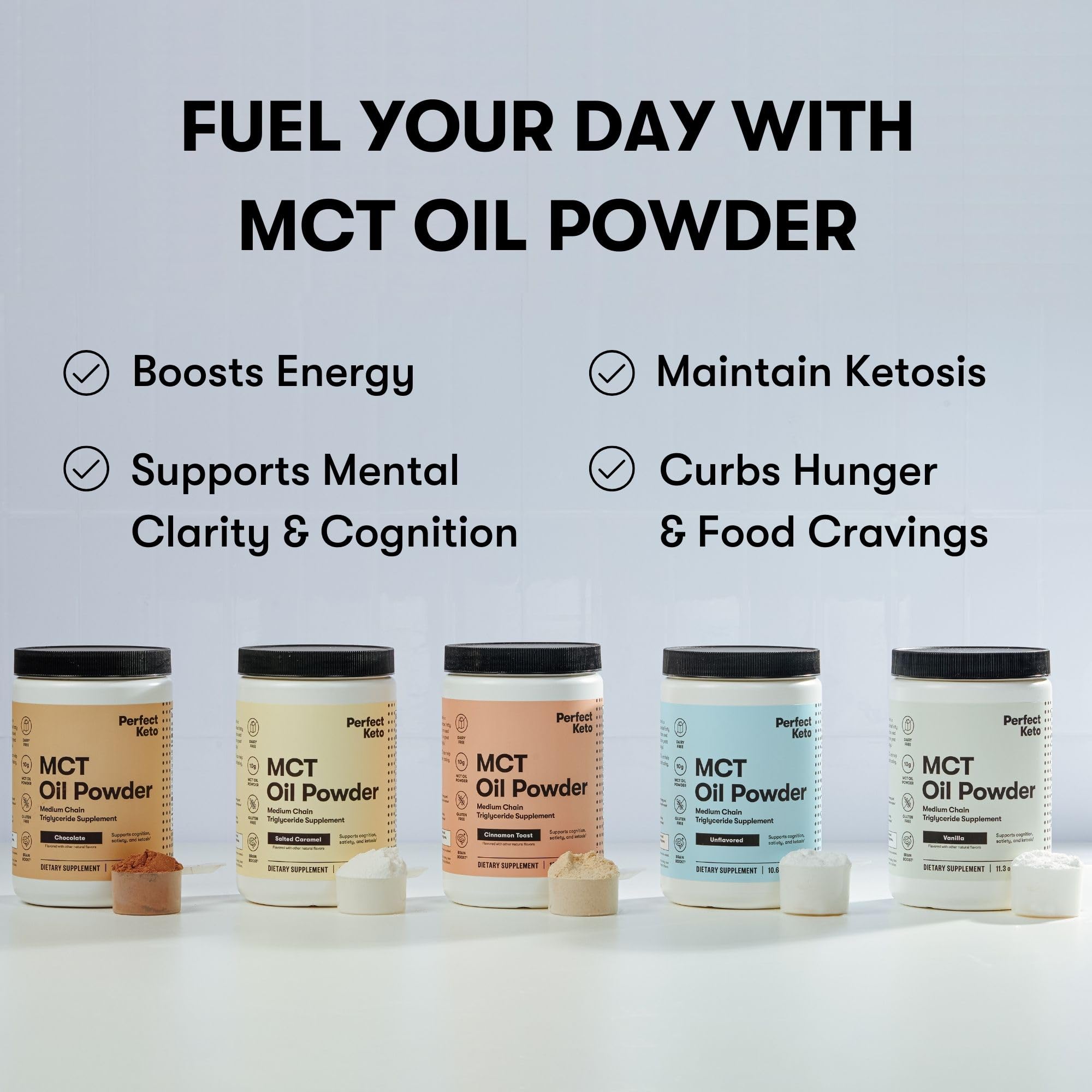 Perfect Keto 7g MCT Oil Powder Vanilla – Non-Dairy Keto Coffee Creamer, 30 Servings