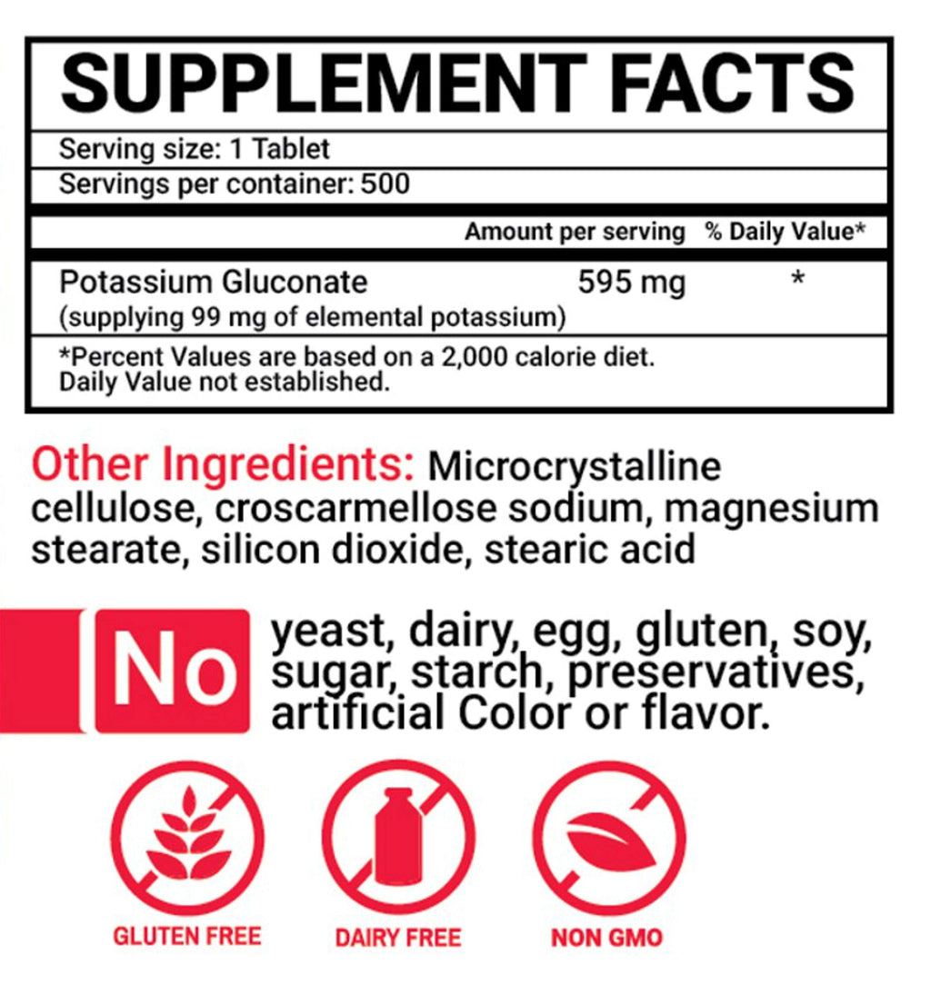 Peter Gillham’s Life Essentials Potassium Gluconate tablets 595mg, 500 Tablets, Support Electrolyte Balance, Made in USA (Package May Vary)