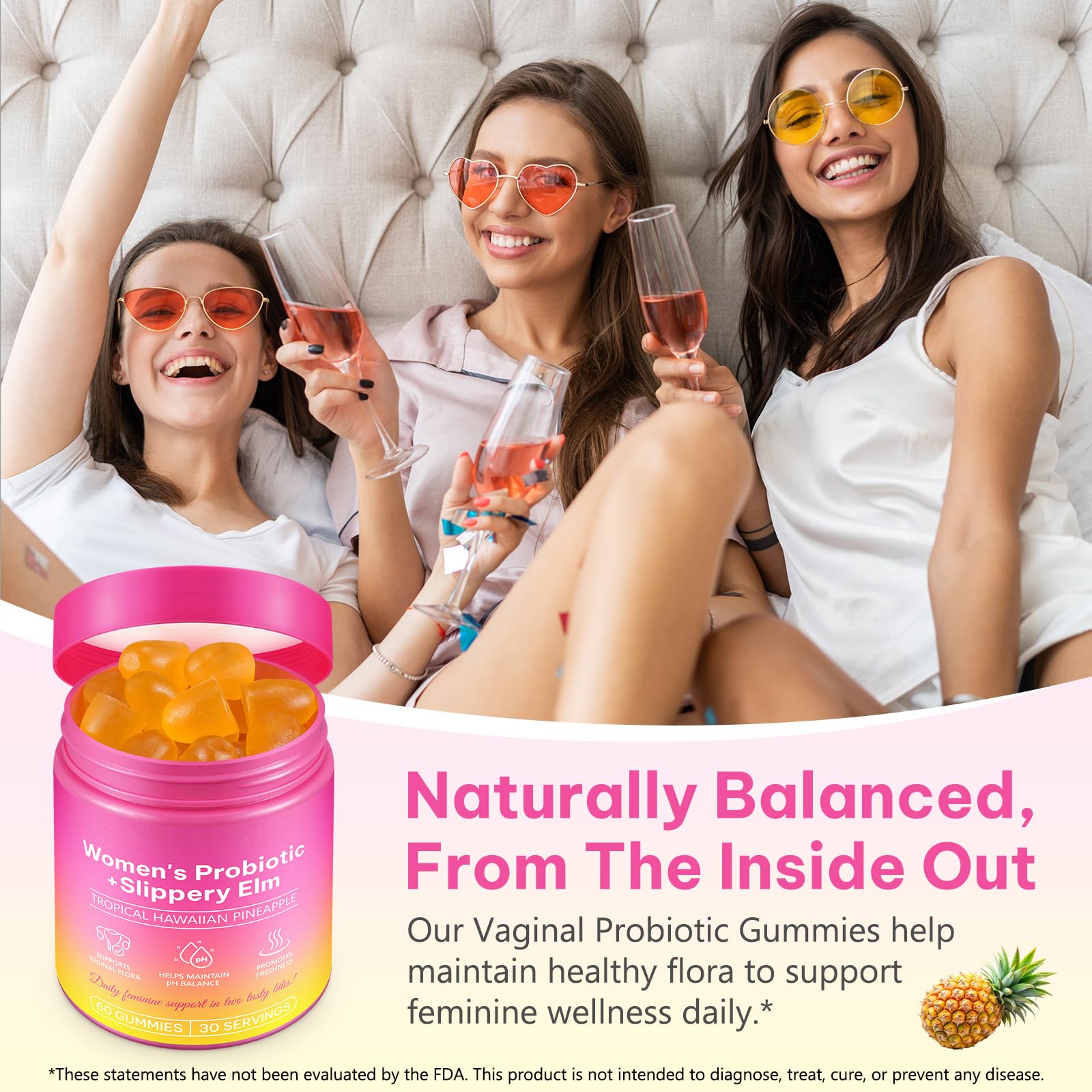 PH Balance for Women Gummies - Pineapple Probiotics for pH, Gut Health & Immunity (1 Pack)