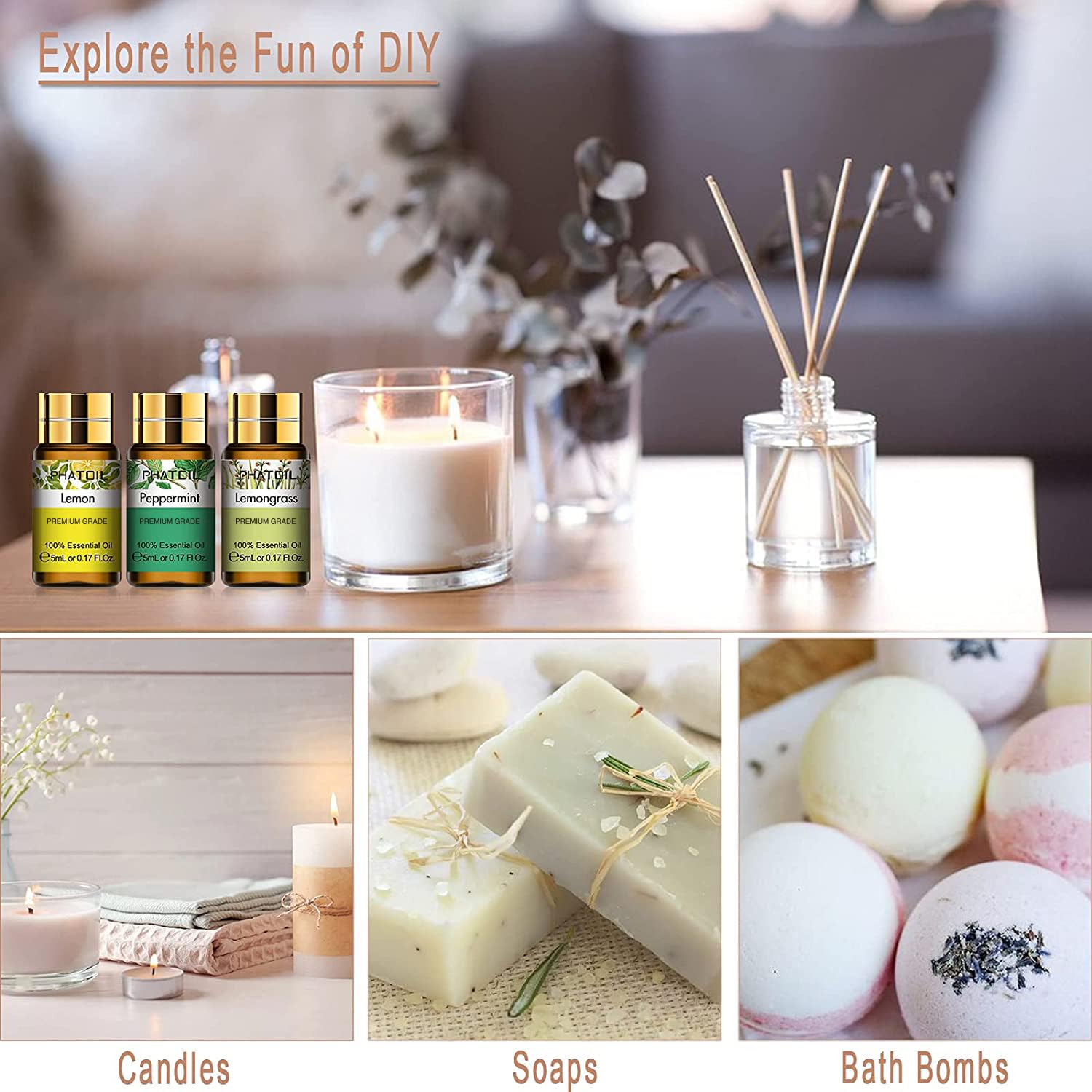 PHATOIL Essential Oils Gift Set 15x5ml | Aromatherapy for Diffuser, Skin & Hair