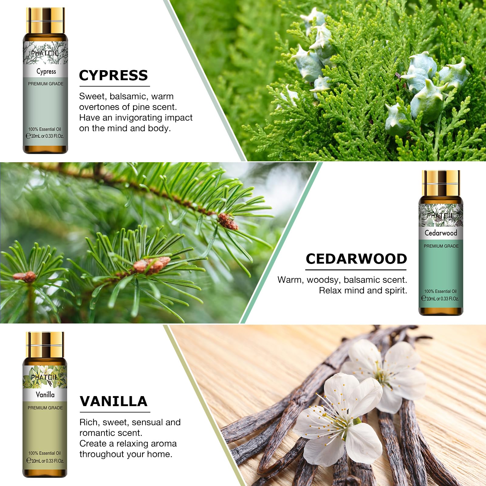PHATOIL Premium Essential Oil Set – 9x10ml Pure Oils for Massage, Aromatherapy & Diffusers