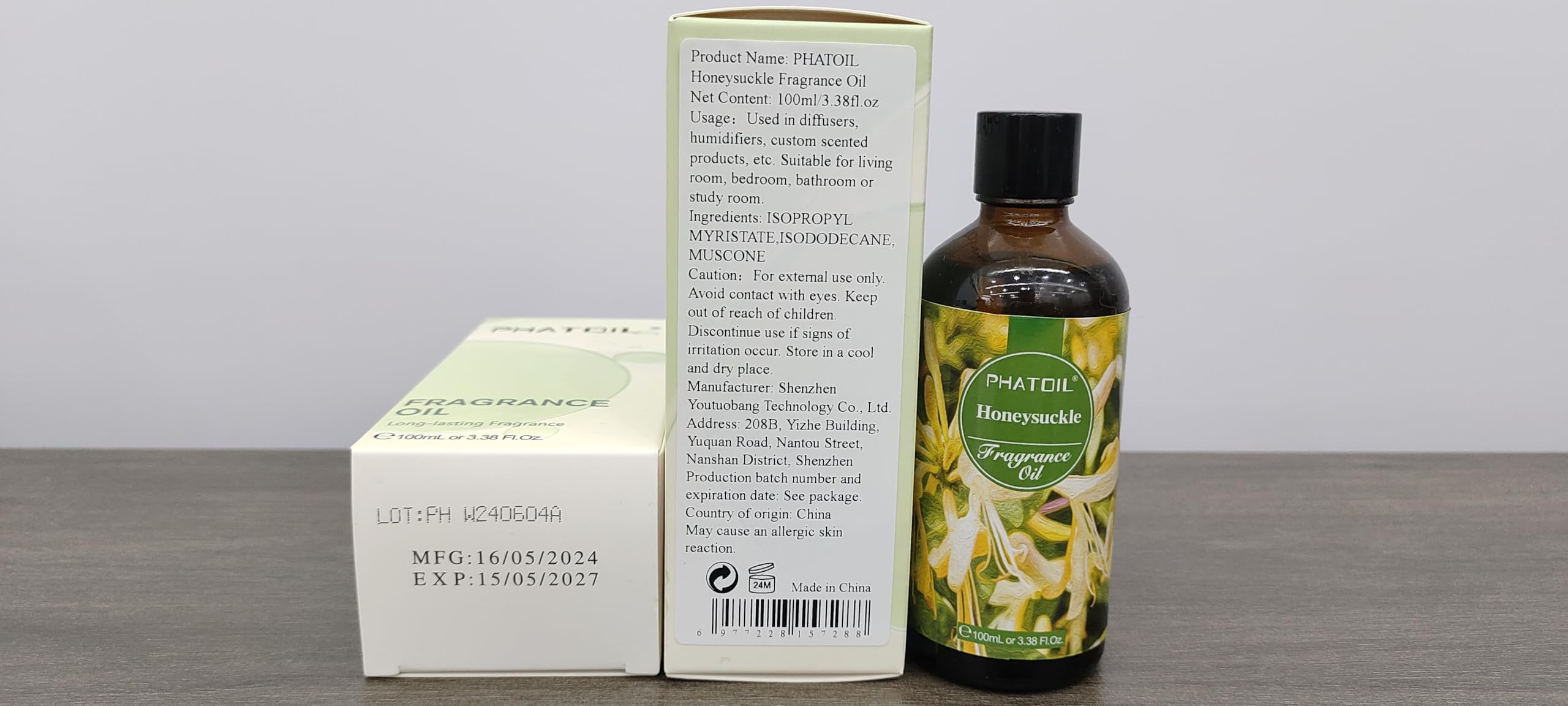PHATOIL Honeysuckle Fragrance Oil 100ml (3.38 fl oz) | Aromatherapy, Diffuser Oil, DIY Candles & Soaps