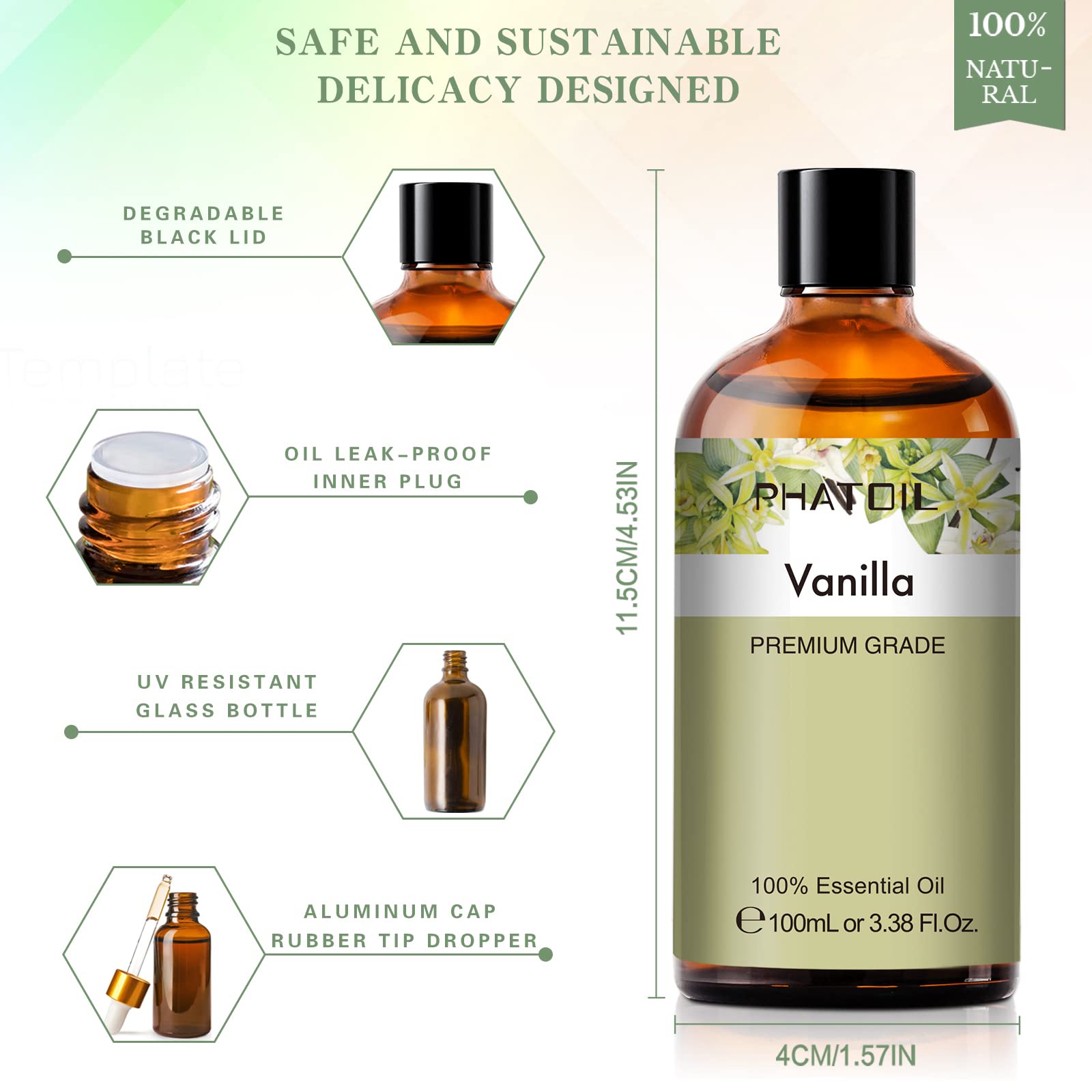 PHATOIL Vanilla Essential Oil 100ml - Diffuser, Aromatherapy, Sleep & Relax