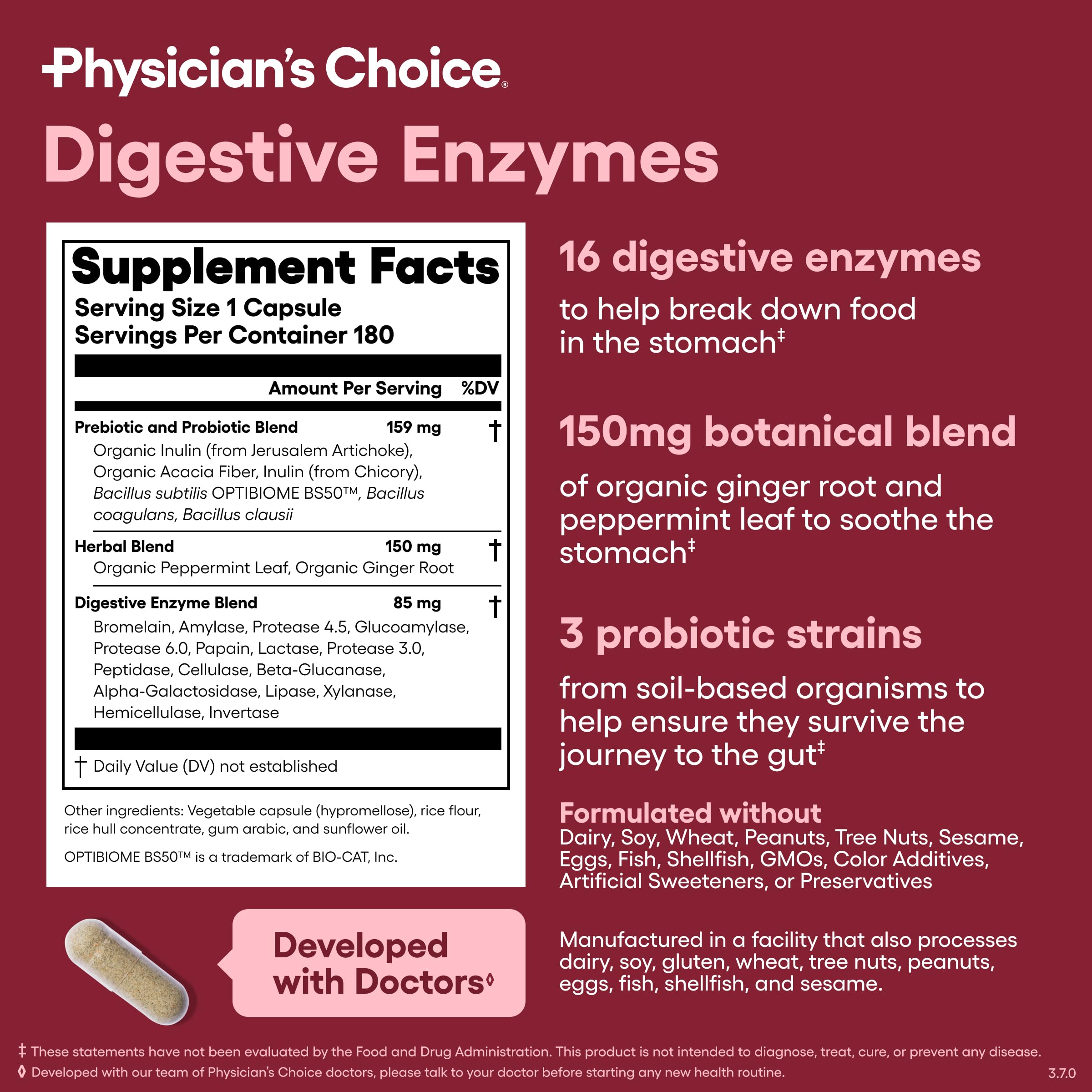 Physician's CHOICE Digestive Enzymes – 16 Enzymes with Organic Prebiotics & Probiotics (180 CT)