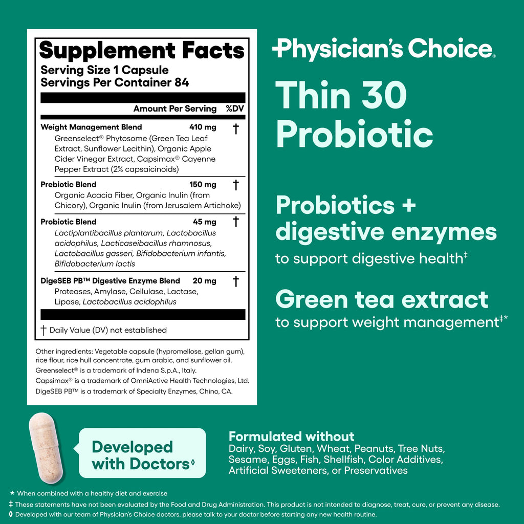 Physician's CHOICE Probiotics – Weight Management & Bloating, 6 Strains, 84 CT
