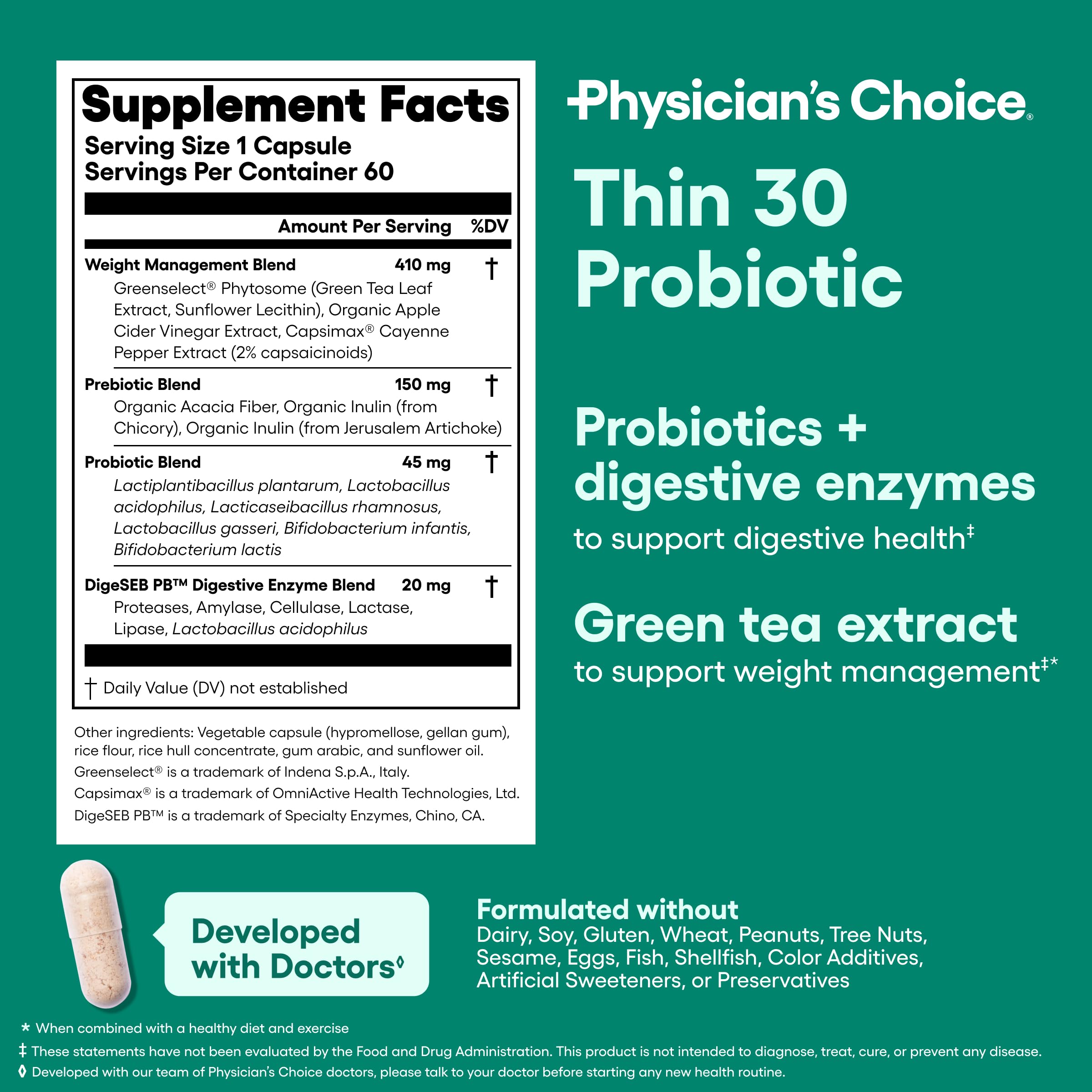 Physician's CHOICE Probiotics – Weight Management & Bloating (6 Strains) – 60 CT