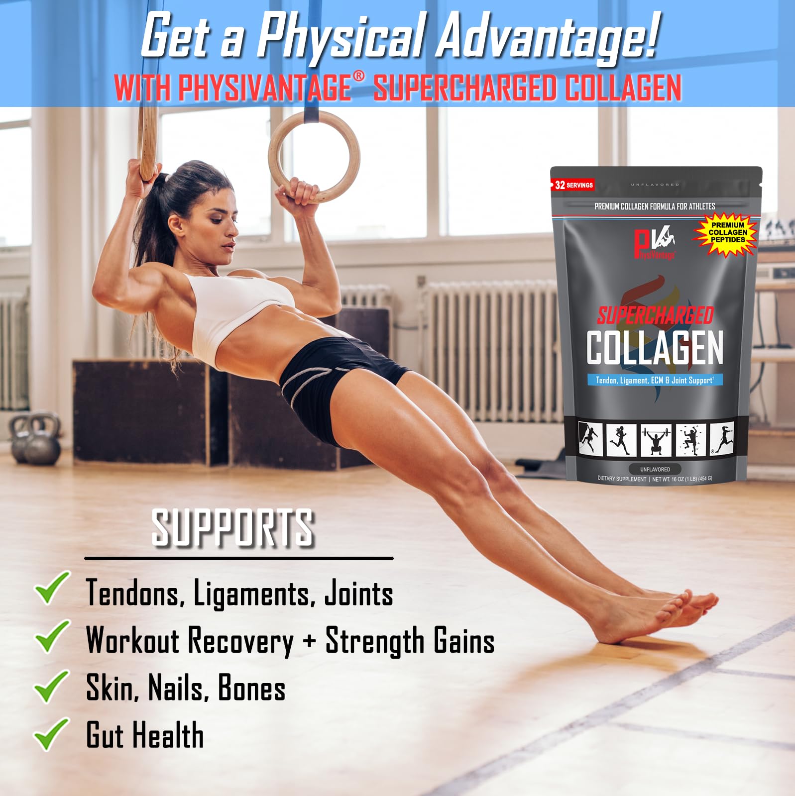 PhysiVantage Supercharged Collagen Peptides Powder – Peach Mango, Grass-Fed, Keto & Paleo