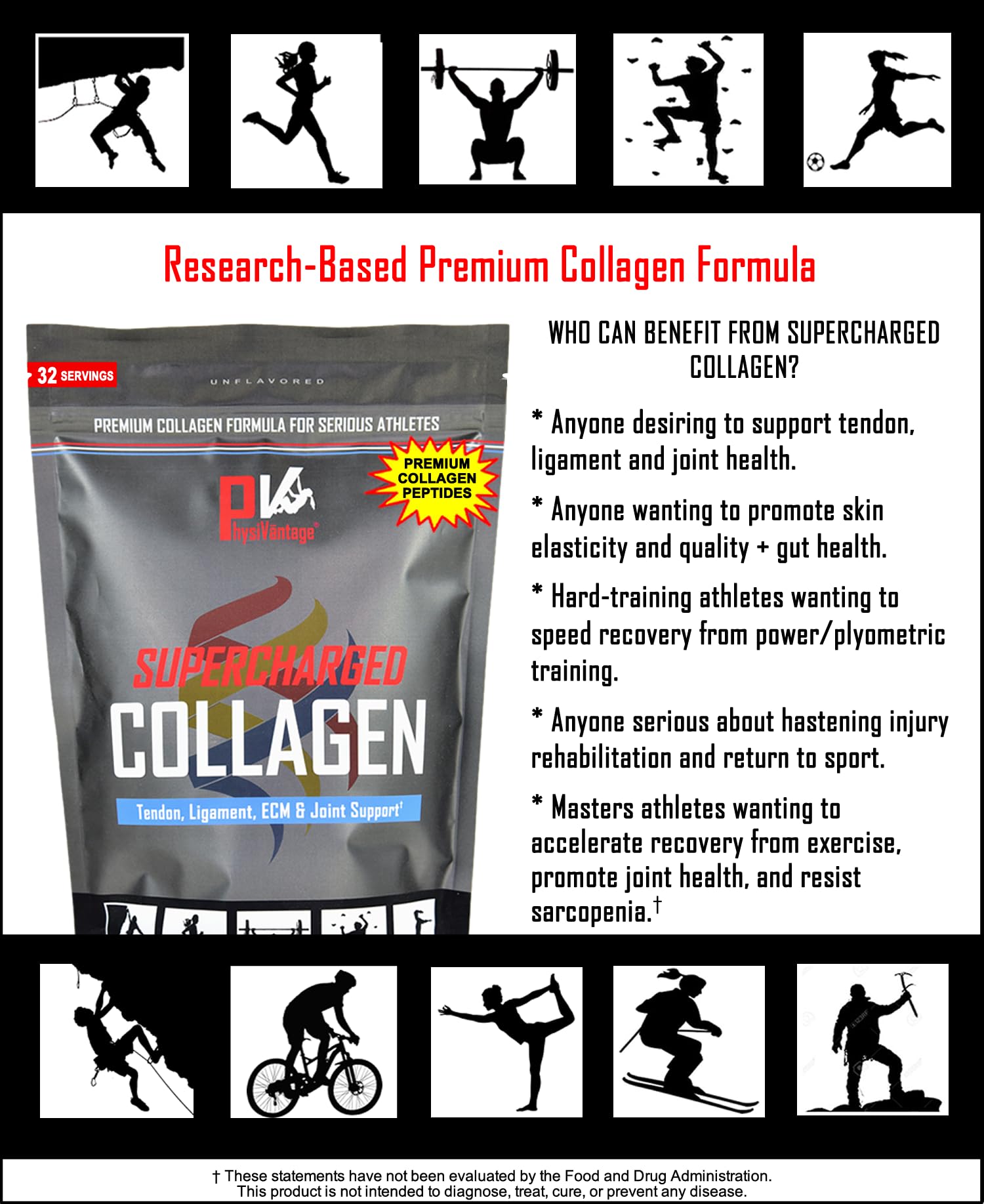 PhysiVantage Supercharged Collagen Peptides Powder – Peach Mango, Grass-Fed, Keto & Paleo