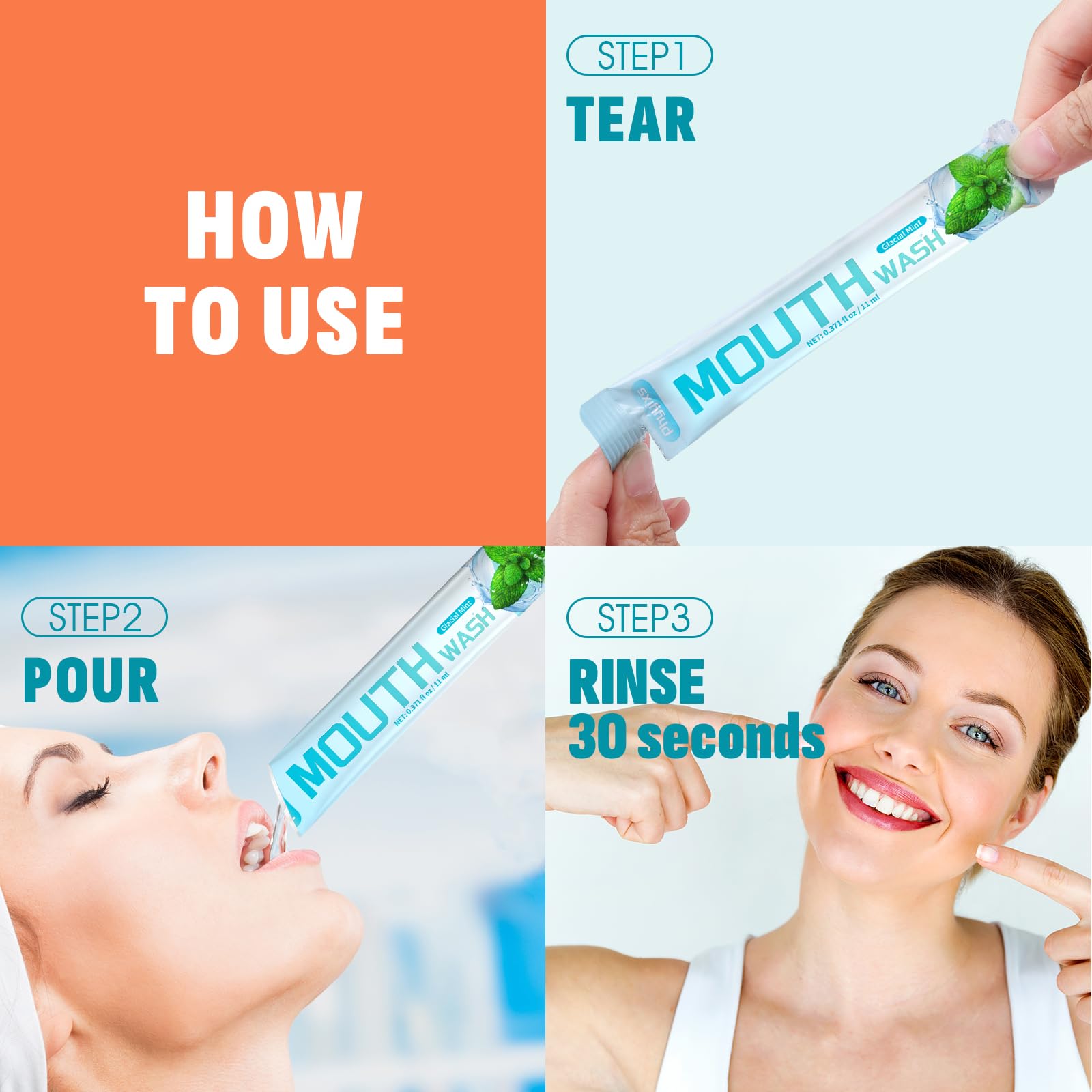 Phyyixs Mouthwash Travel Size – 30 Packets, Alcohol-Free & Fluoride-Free