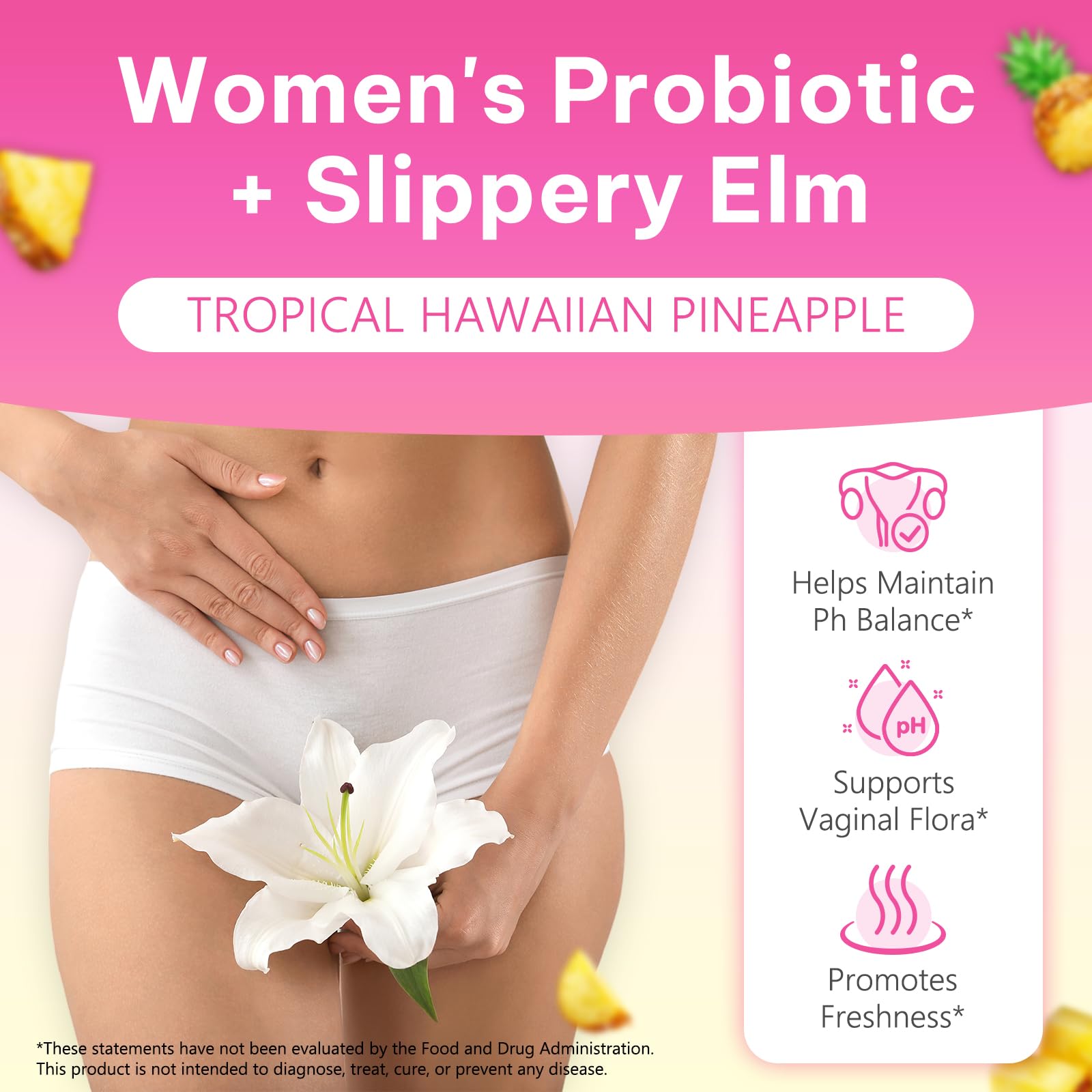 Vaginal Probiotics for Women Gummies - Digestive Health, pH Balance, Immune Support | Pineapple Flavor | Vegan, Gluten-Free | 120 Count