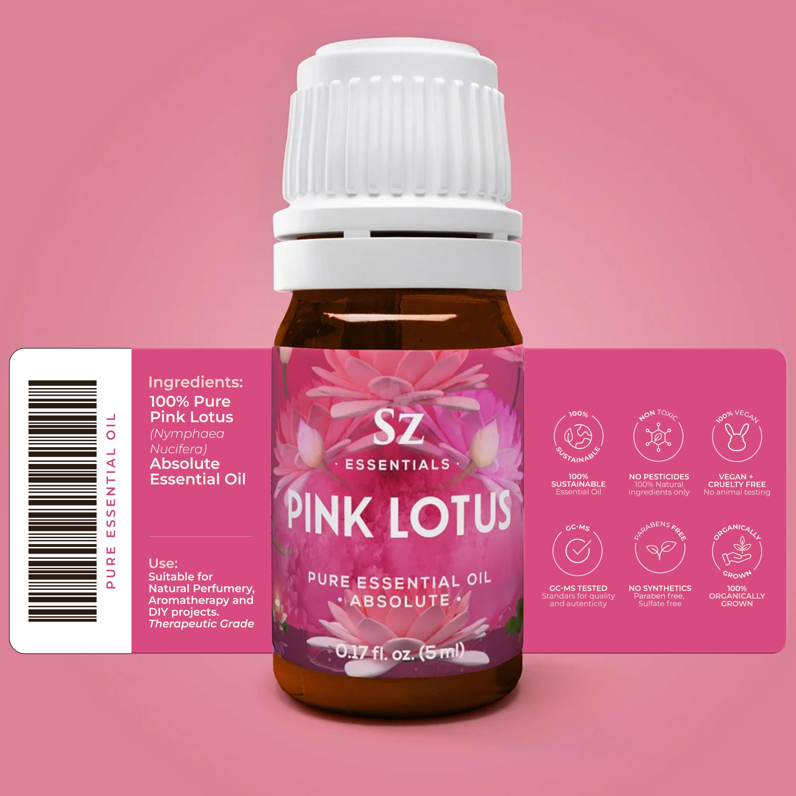 Sz Essentials Pink Lotus Essential Oil - 100% Pure, Nymphaea Nucifera, Therapeutic Grade