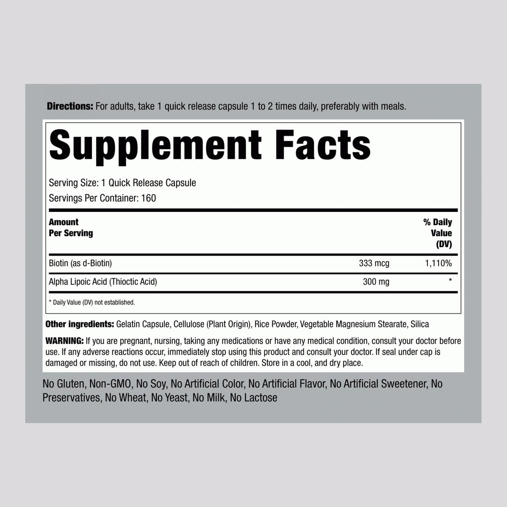 Piping Rock Alpha Lipoic Acid 300mg | 160 Caps | Pack of 2 | Non-GMO