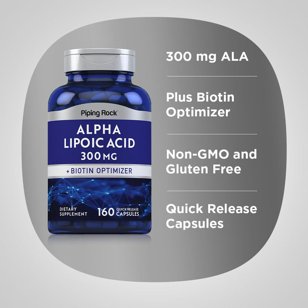 Piping Rock Alpha Lipoic Acid 300mg + Biotin Optimizer – 160 Capsules (Non-GMO, Gluten Free)