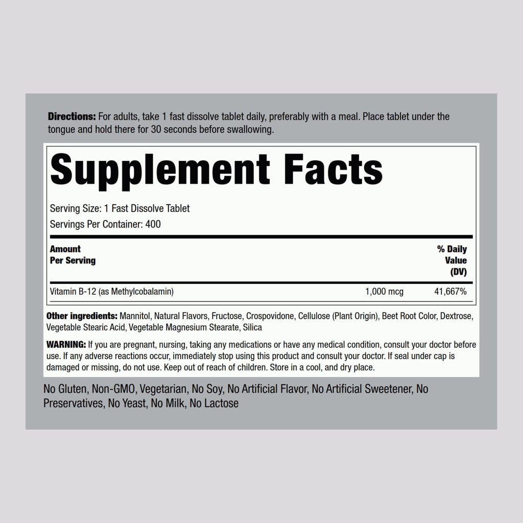 Piping Rock Vitamin B12 Sublingual Tablets 1000 mcg – Berry, 400 Pills (Pack of 2)