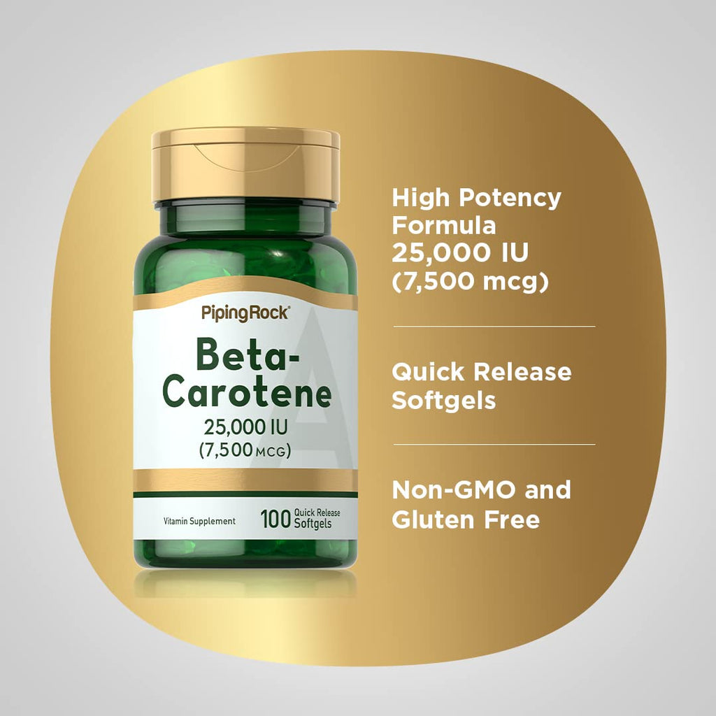 Piping Rock Beta Carotene 25,000 IU Softgels – 100 Count | Non-GMO, Gluten Free