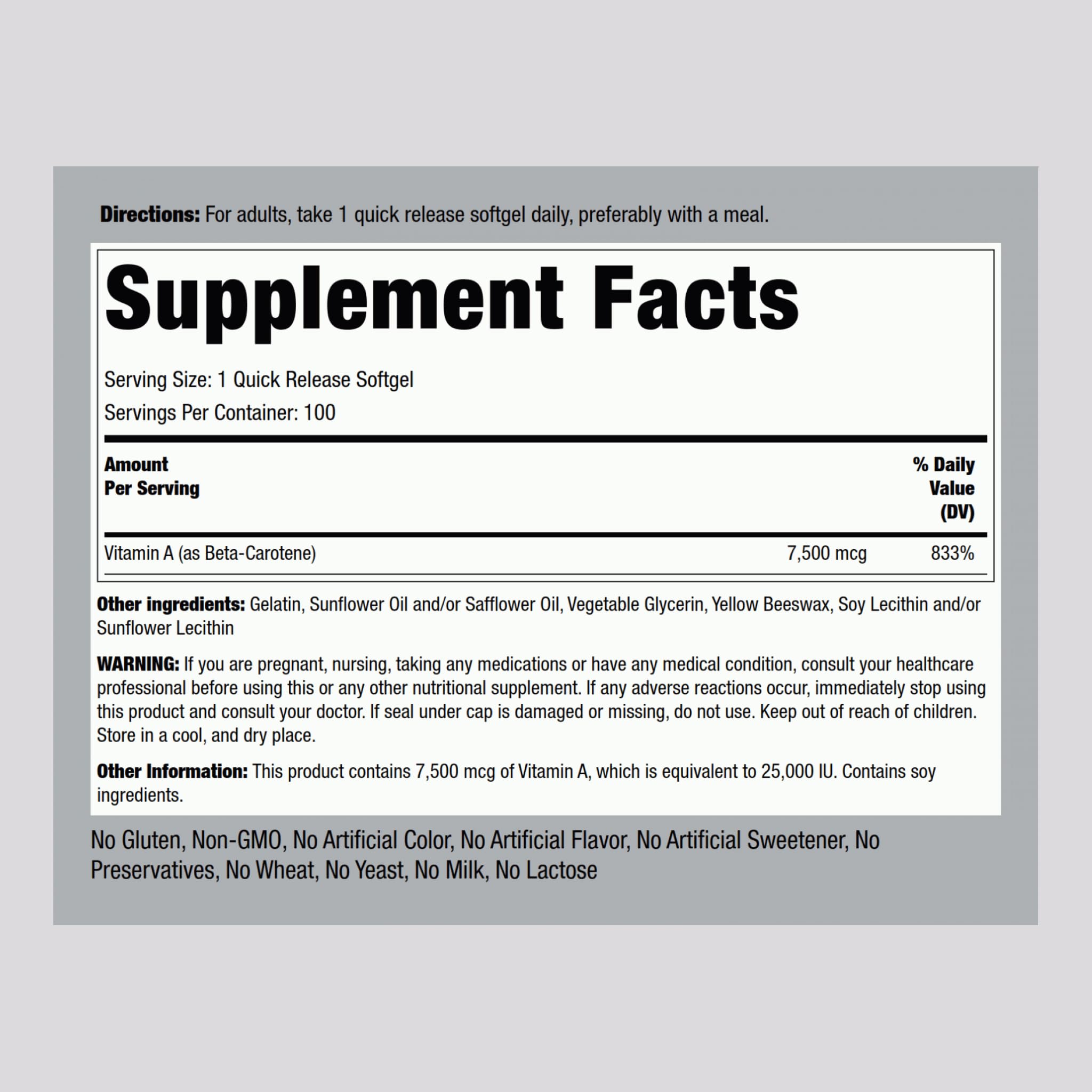 Piping Rock Beta Carotene Softgels 25,000 IU - Pack of 2 | Vitamin A, Non-GMO, Gluten Free