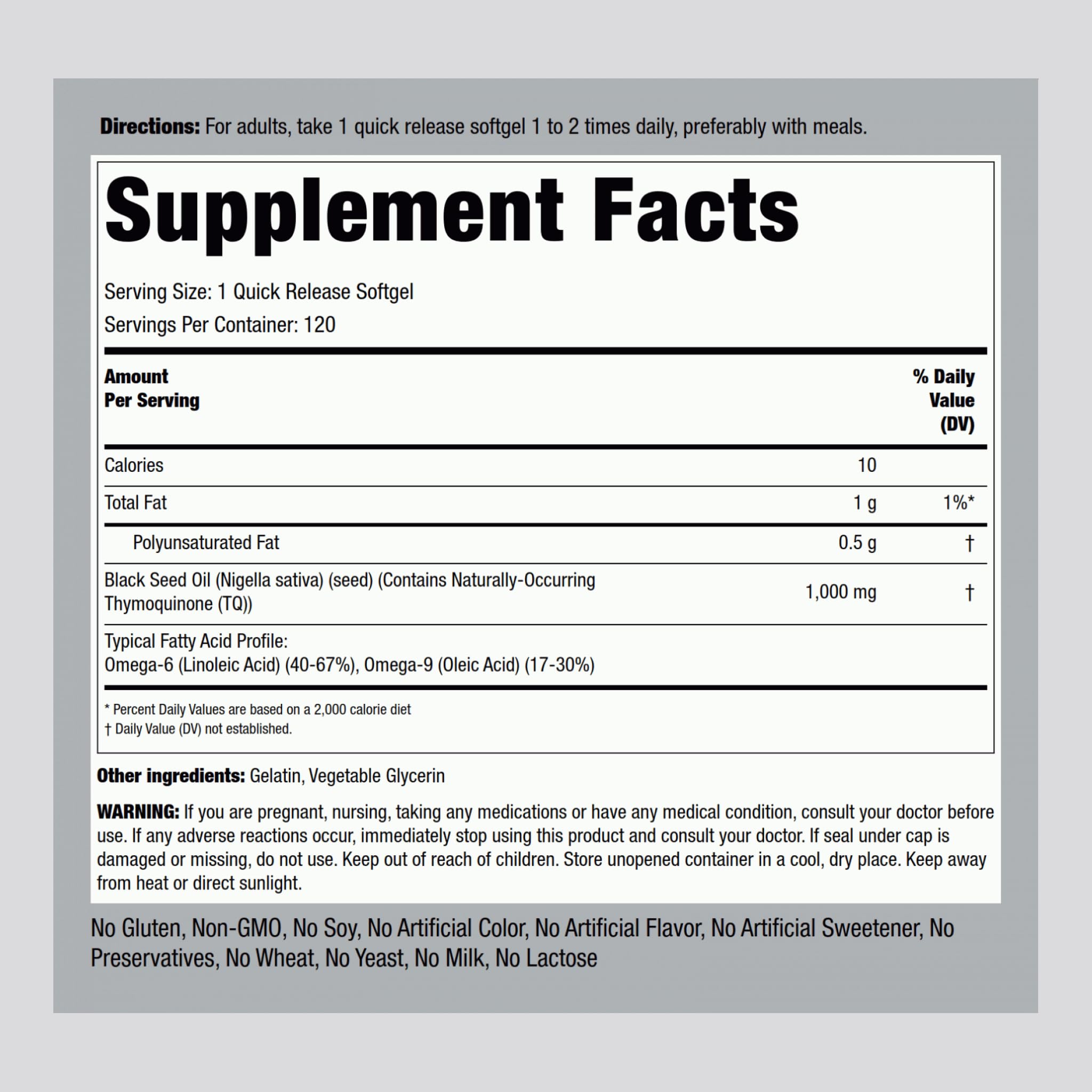 Piping Rock Black Seed Oil Softgel Capsules | 1000mg | 120 Pills | Cold Pressed Supplement | Nigella Sativa | Solvent Free, Non-GMO, Gluten Free