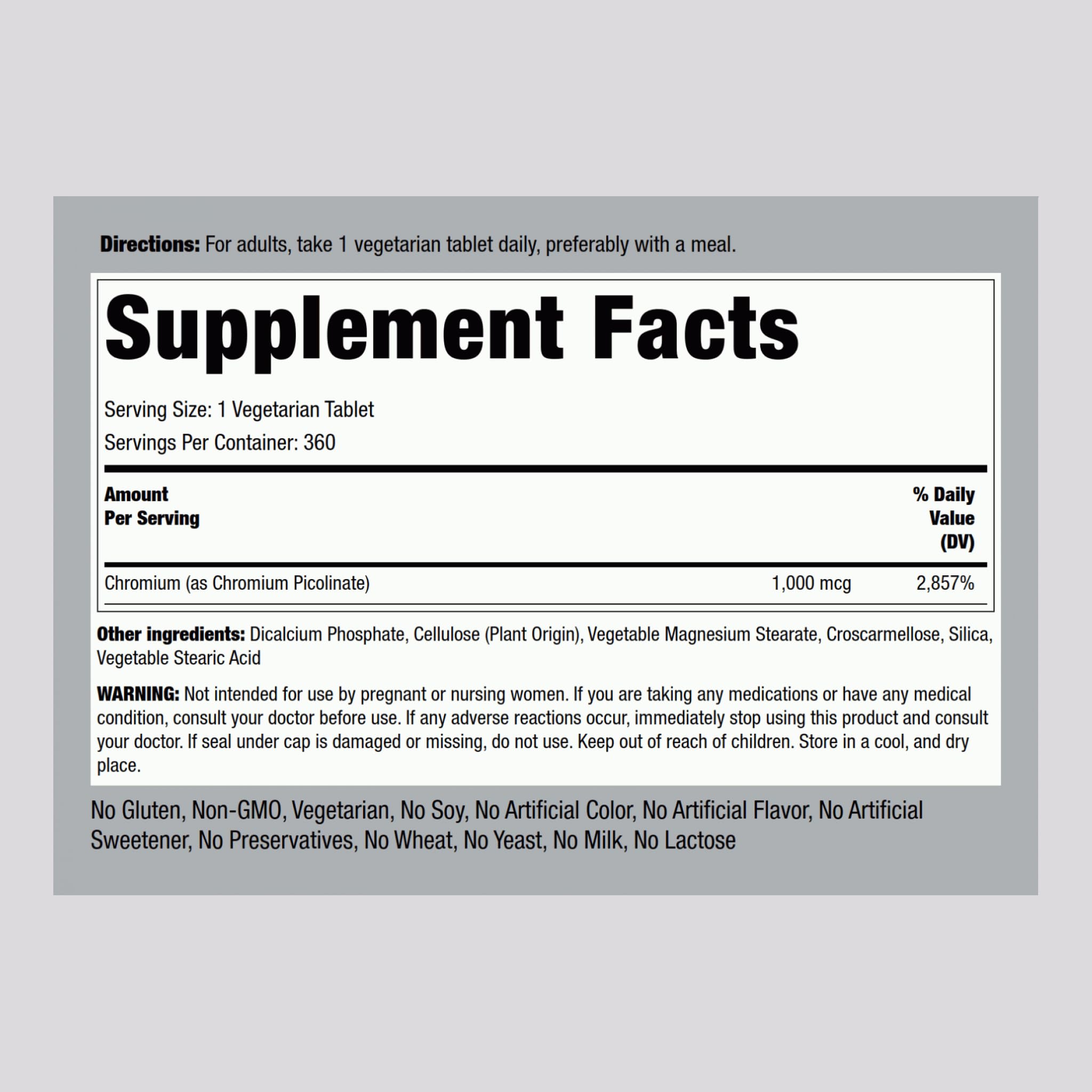 Piping Rock Chromium Picolinate 1000mcg – 360 Tablets | Vegetarian, Non-GMO, Gluten Free