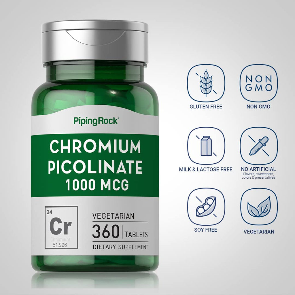 Piping Rock Chromium Picolinate 1000mcg – 360 Tablets | Vegetarian, Non-GMO, Gluten Free