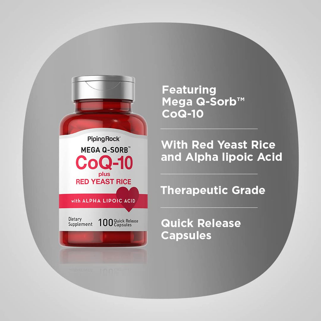 Piping Rock CoQ10 120mg – 100 Capsules | Red Yeast Rice & Alpha Lipoic Acid | Non-GMO, Gluten Free