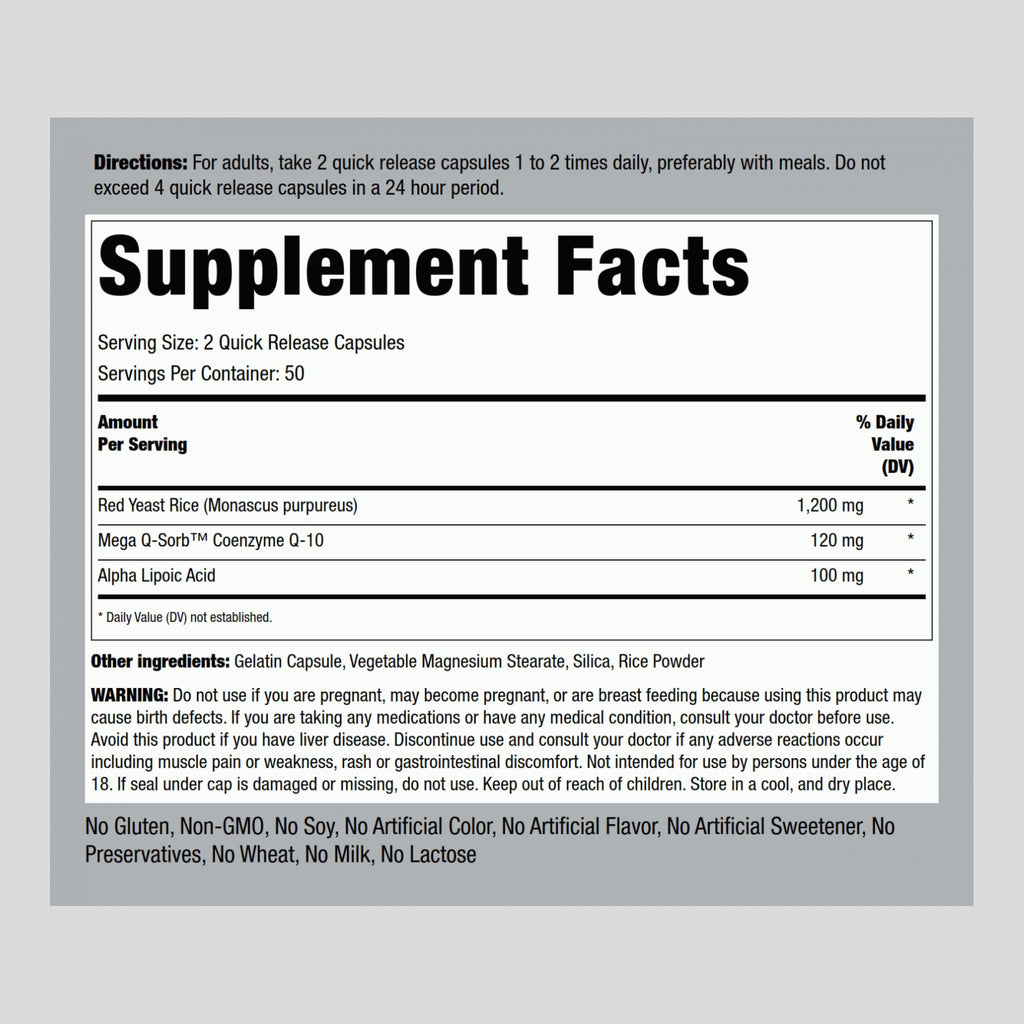 CoQ10 with Red Yeast Rice & Alpha Lipoic Acid – 100 Capsules (Pack of 2) | Non-GMO, Gluten Free