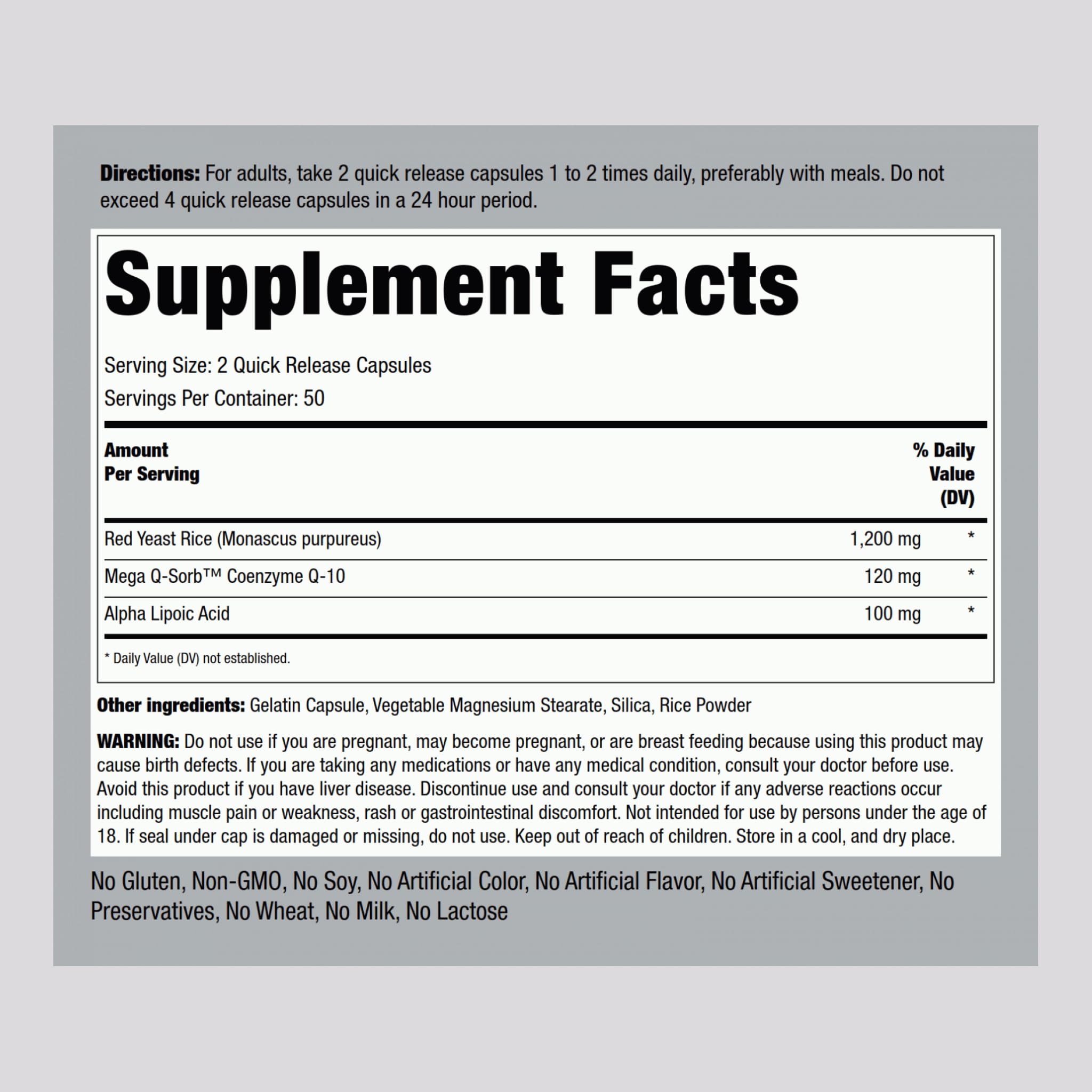 CoQ10 with Red Yeast Rice & Alpha Lipoic Acid – 100 Capsules (Pack of 2) | Non-GMO, Gluten Free
