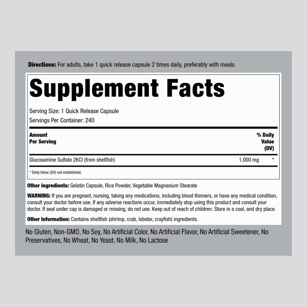 Piping Rock Glucosamine Sulfate 1000mg | 240 Capsules | Joint Support