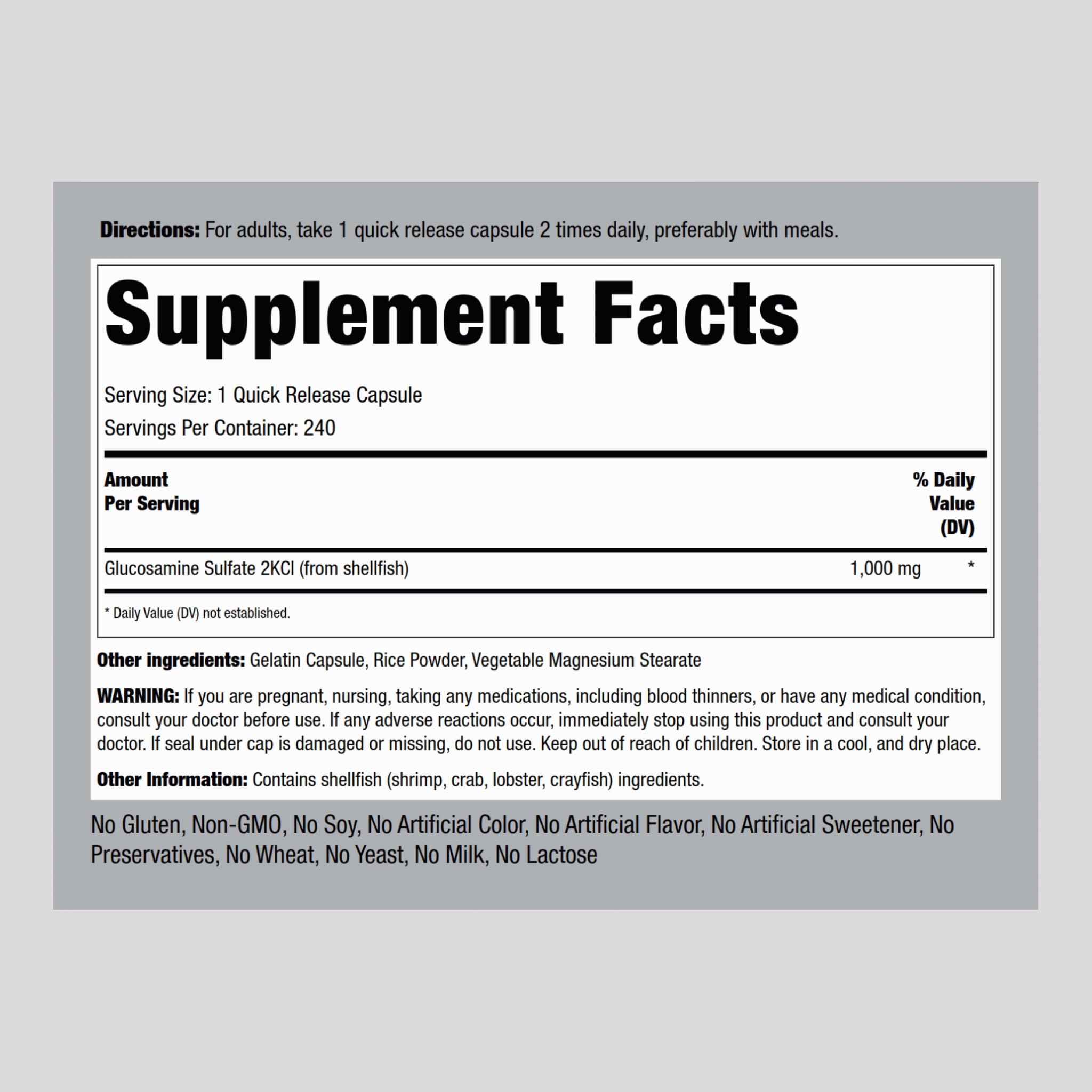 Piping Rock Glucosamine Sulfate 1000mg | 240 Capsules | Joint Support