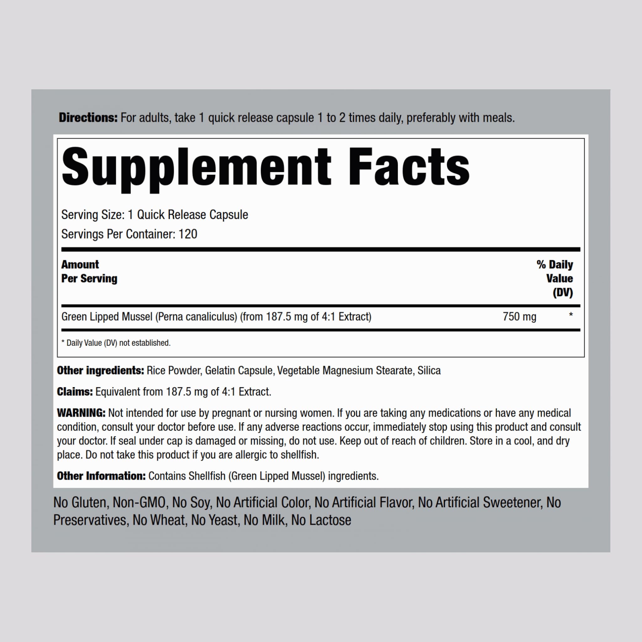 Piping Rock Green Lipped Mussel 750mg – 120 Capsules | NZ Freeze-Dried, Non-GMO, Gluten Free