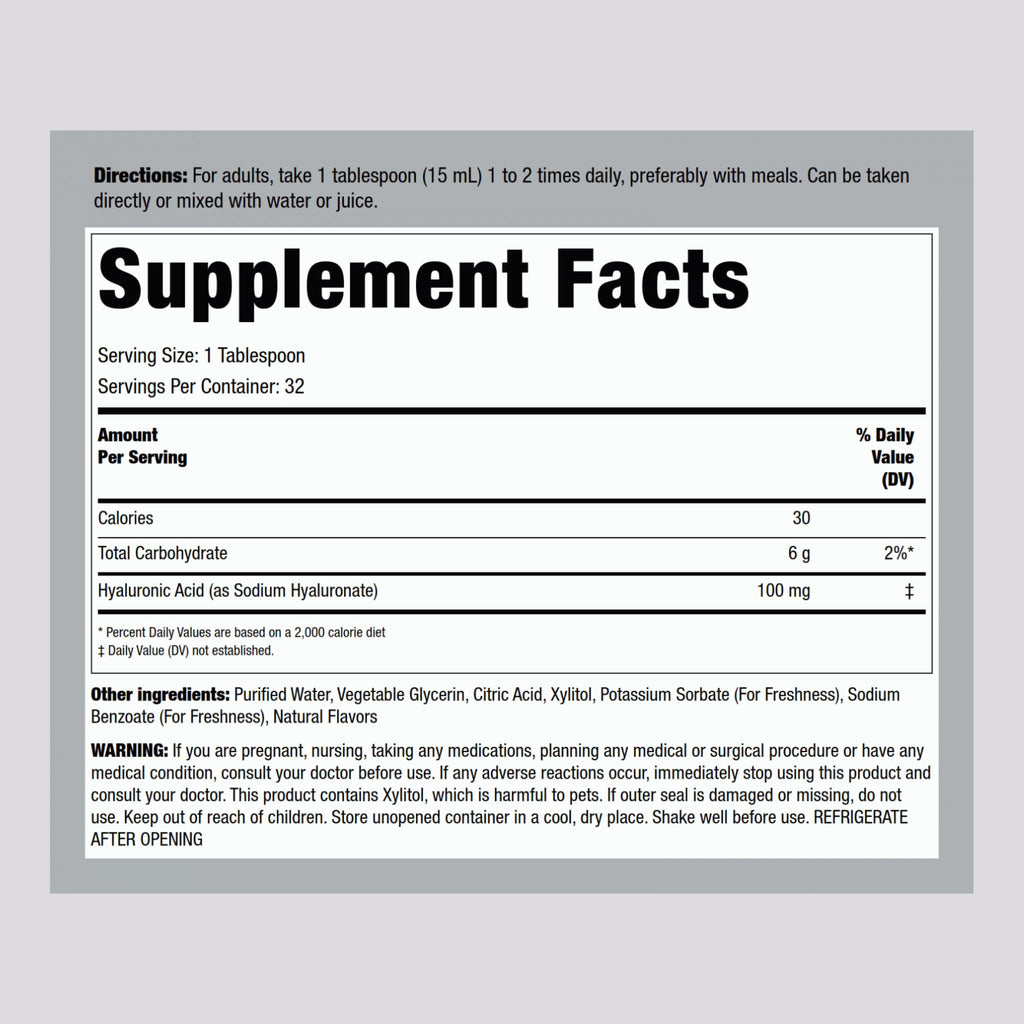 Piping Rock Hyaluronic Acid Supplement 100mg - Berry Liquid, 16 oz | Vegetarian, Non-GMO, Gluten Free (Pack of 2)