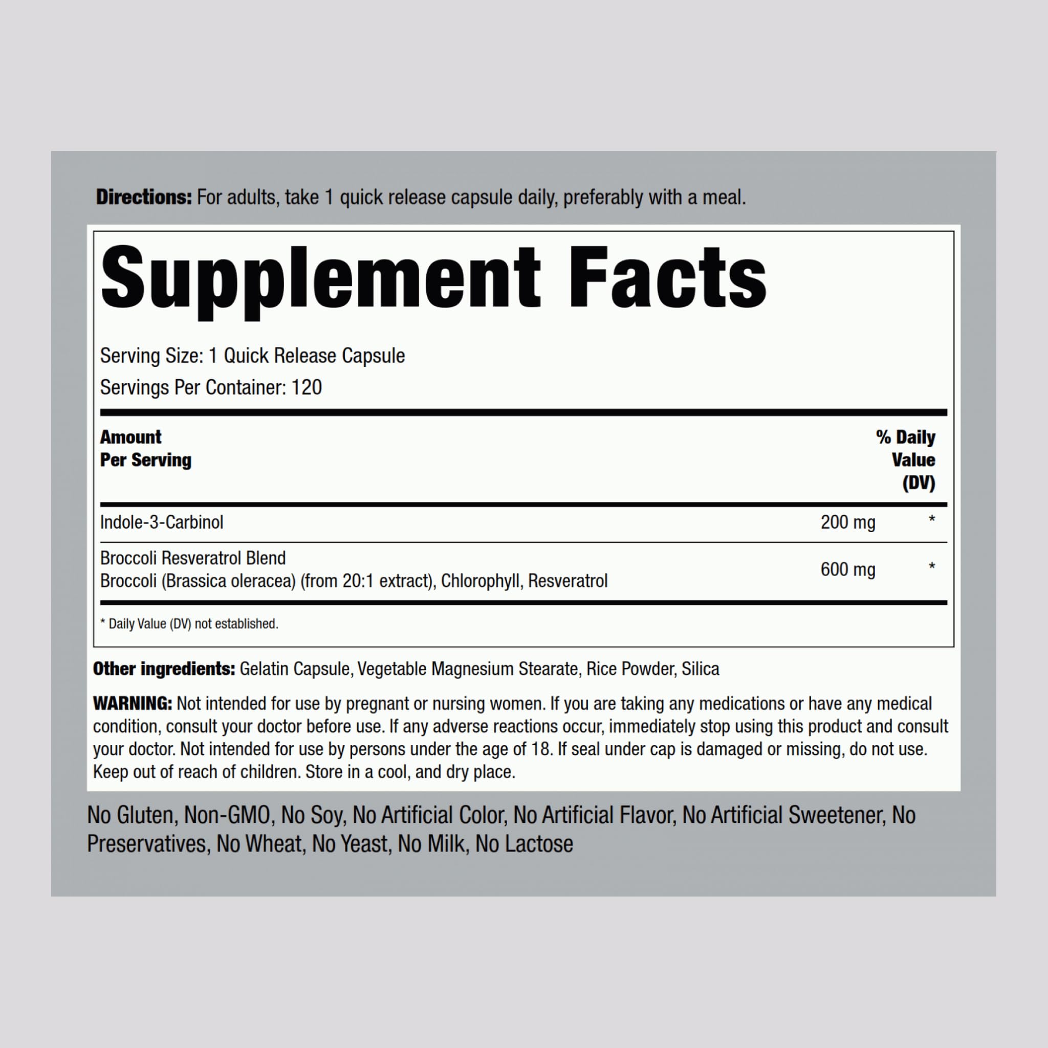 Piping Rock Indole-3-Carbinol 200mg - 120 Capsules | I3C + Broccoli Extract | Non-GMO, Gluten Free